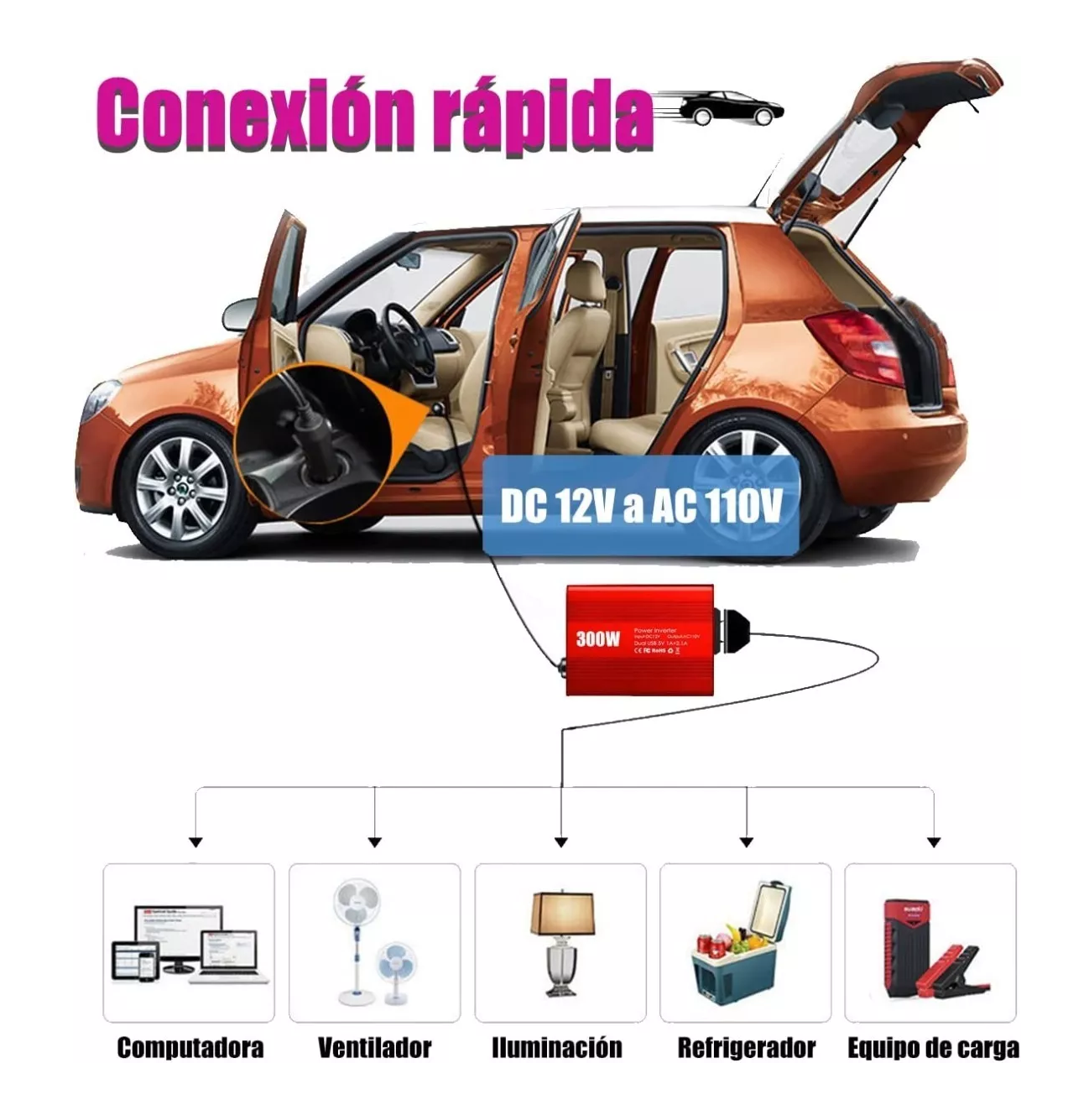 Foto 4 | Inversor de Potencia de 300w Usb/ca para Auto