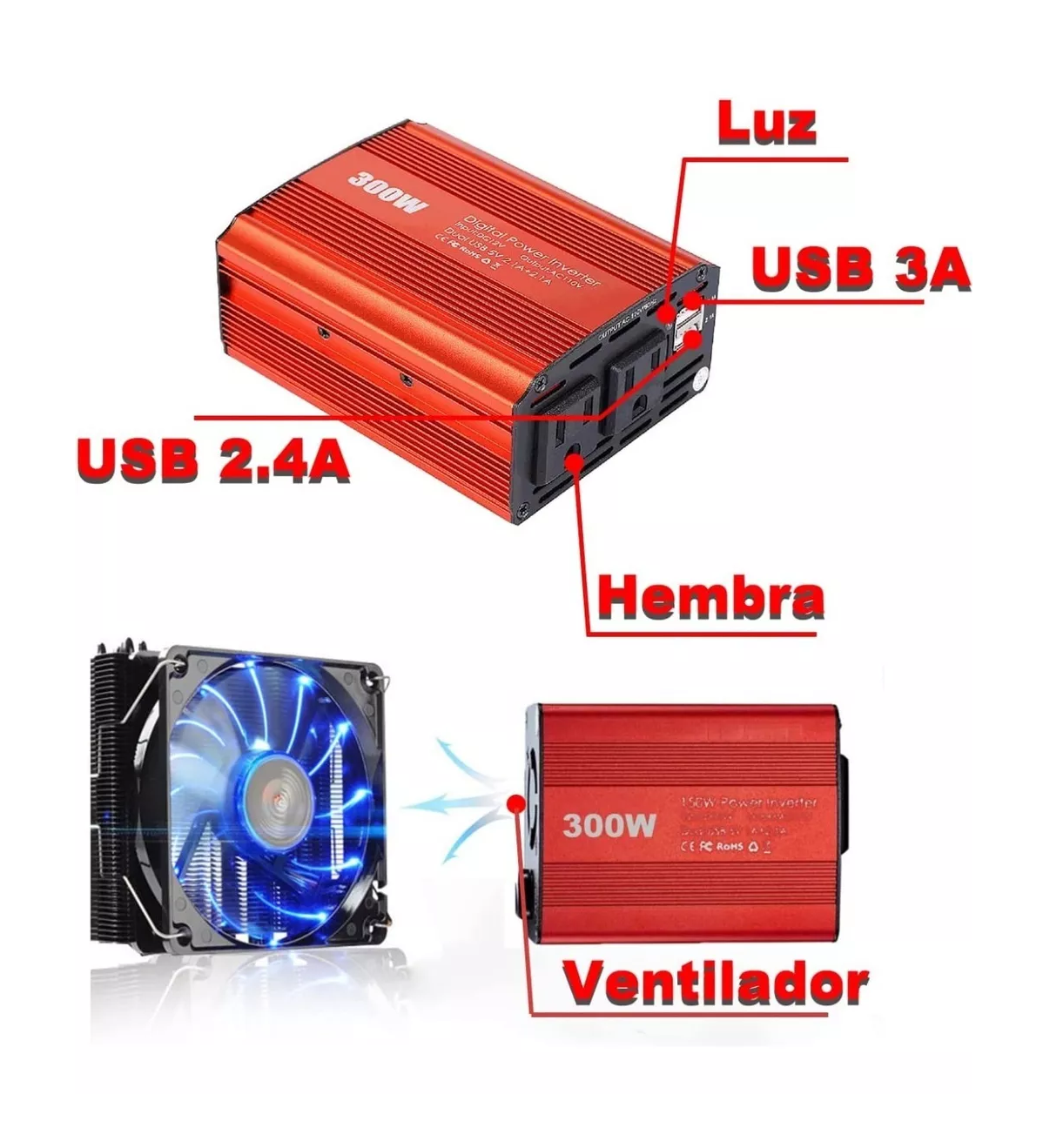 Foto 6 pulgar | Inversor de Potencia de 300w Usb/ca para Auto