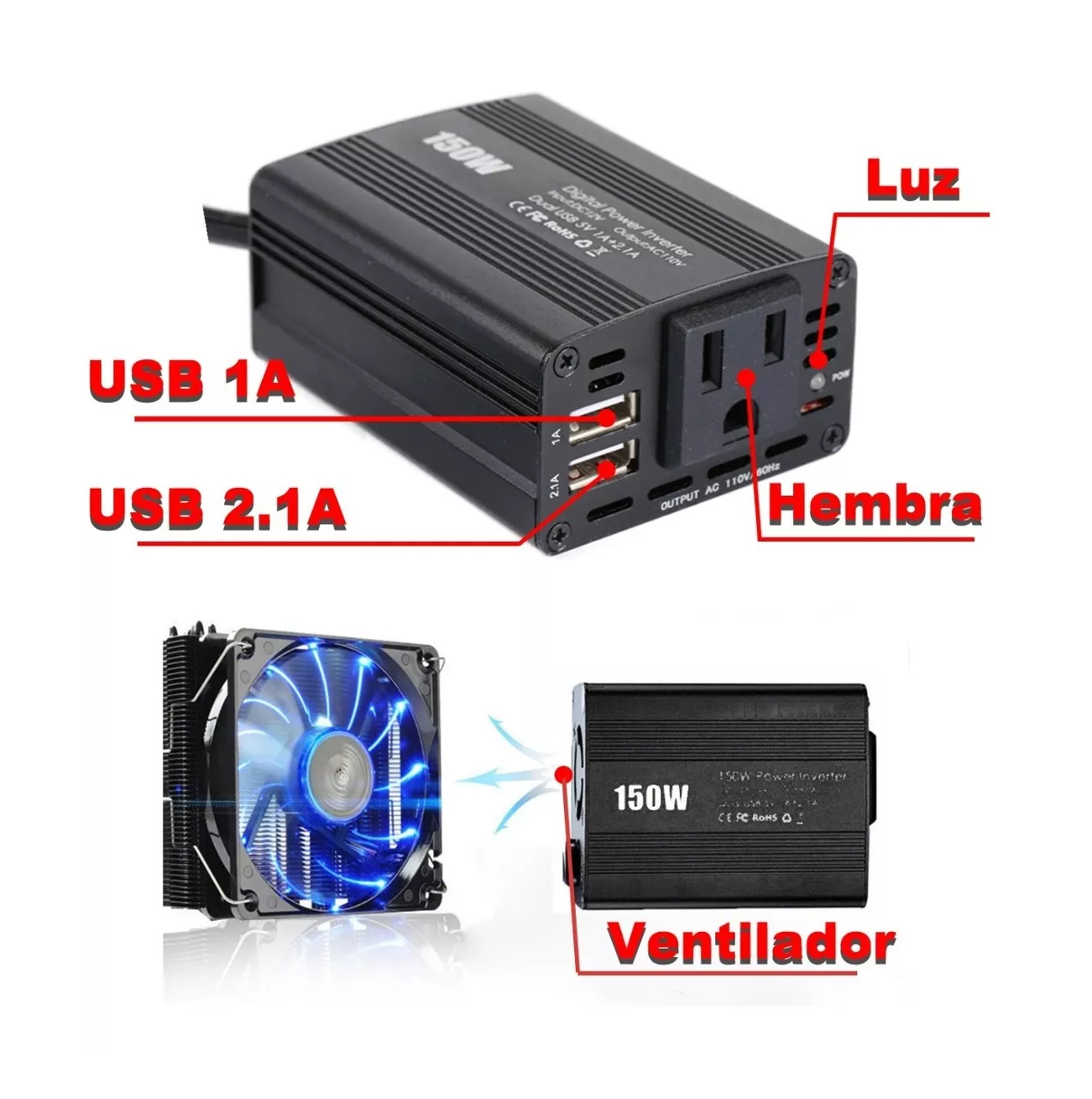 Foto 5 pulgar | Inverter de Potencia Lab.G Negro 150 W