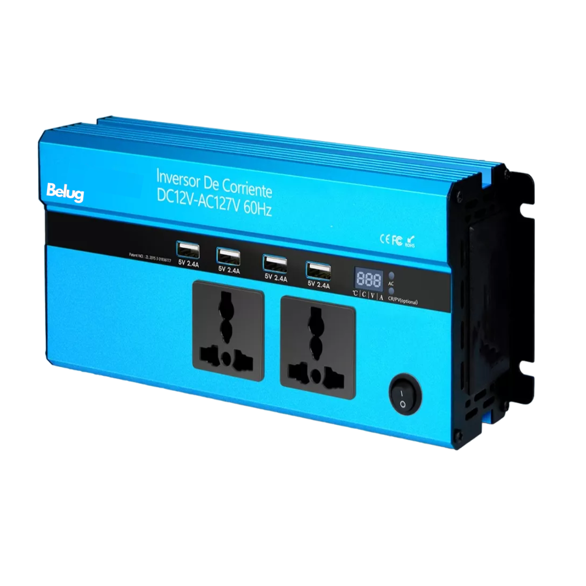 Inversor De Corriente Dual 1000w Con 4 Usb 12 Vcc A 110 Vca, Belug Azul