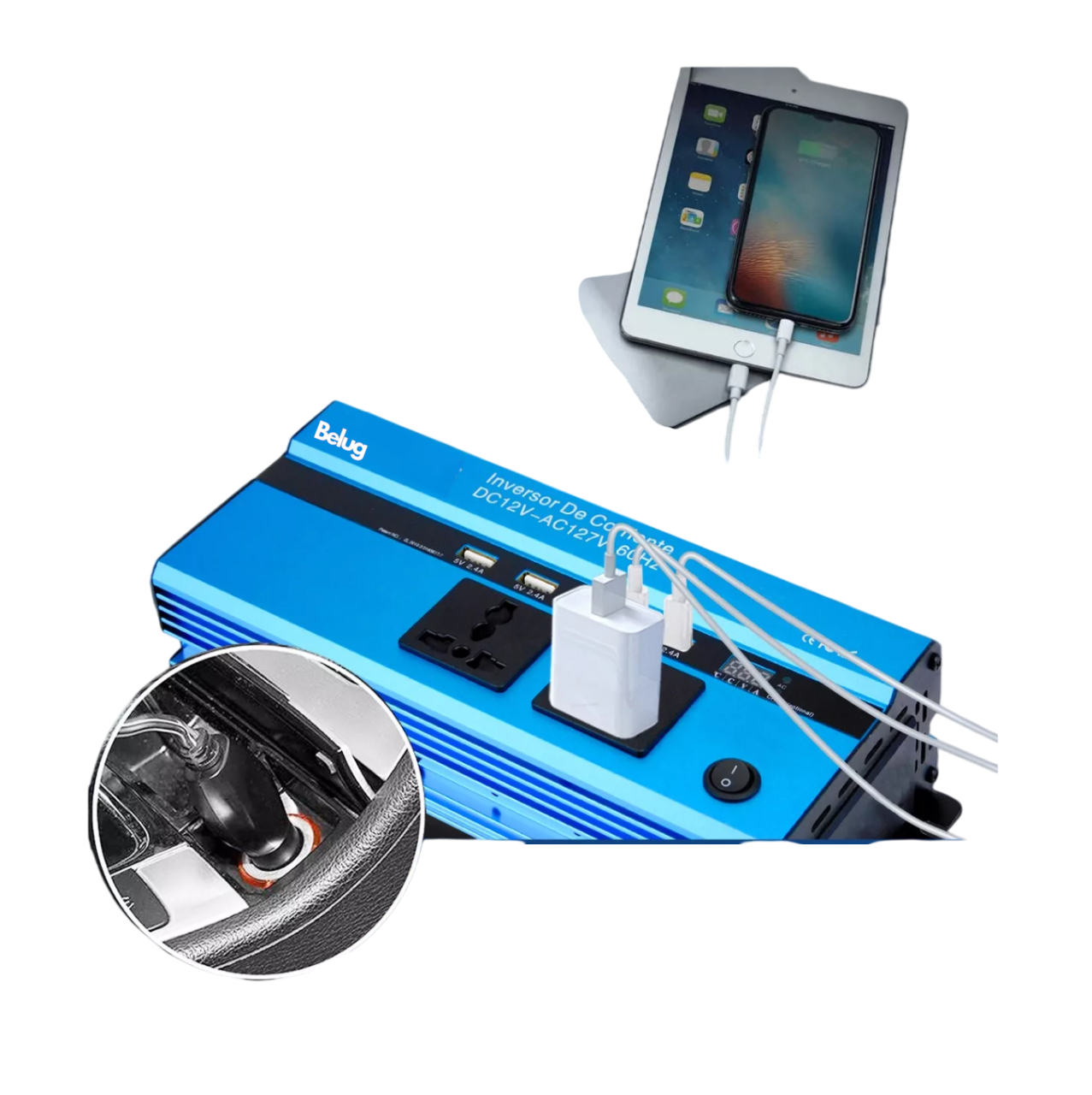 Foto 4 pulgar | Inversor De Corriente Dual 1000w Con 4 Usb 12 Vcc A 110 Vca, Belug Azul