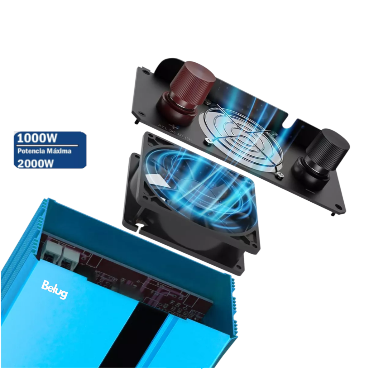 Foto 5 pulgar | Inversor De Corriente Dual 1000w Con 4 Usb 12 Vcc A 110 Vca, Belug Azul