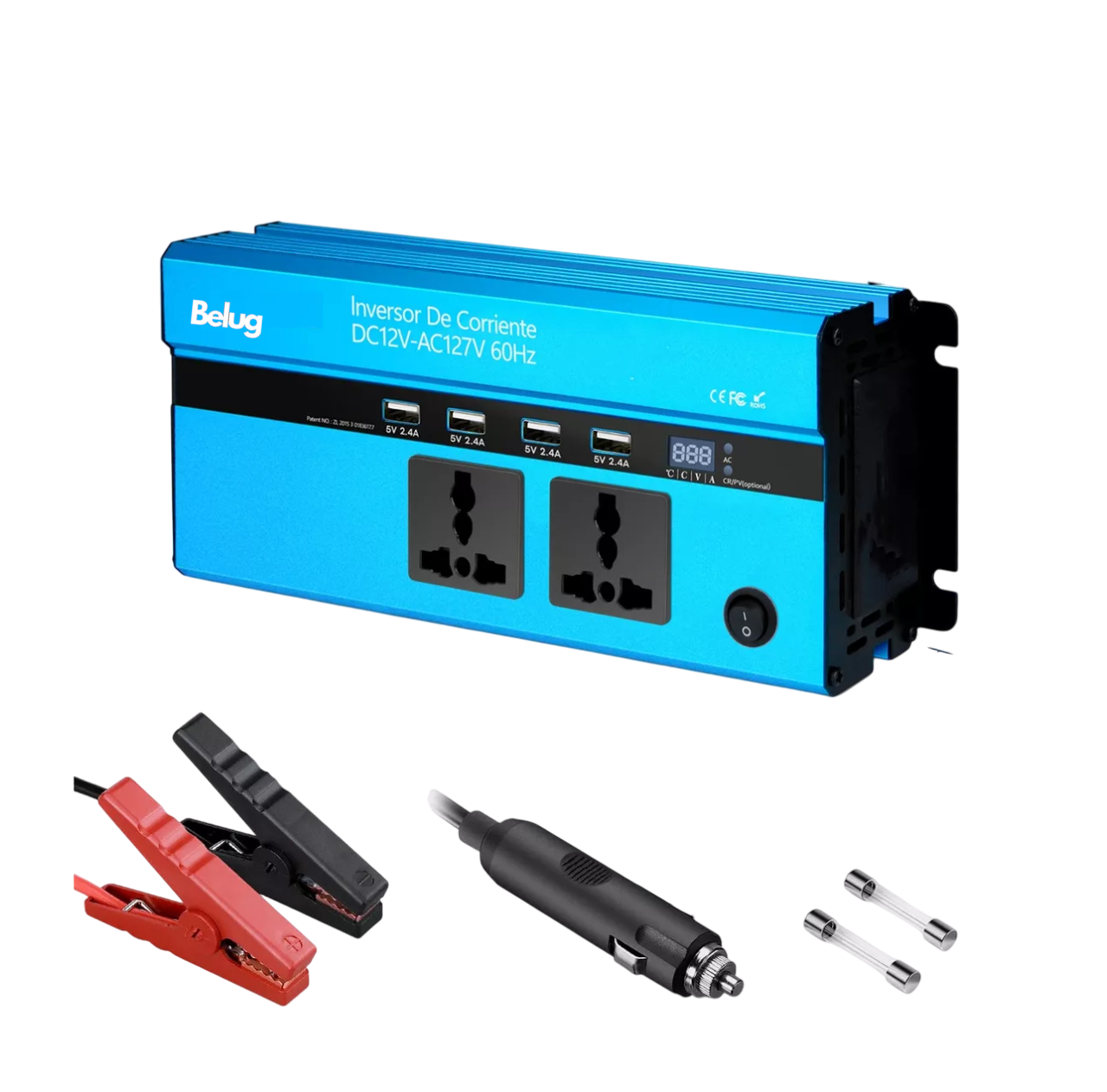 Foto 6 pulgar | Inversor De Corriente Dual 1000w Con 4 Usb 12 Vcc A 110 Vca, Belug Azul