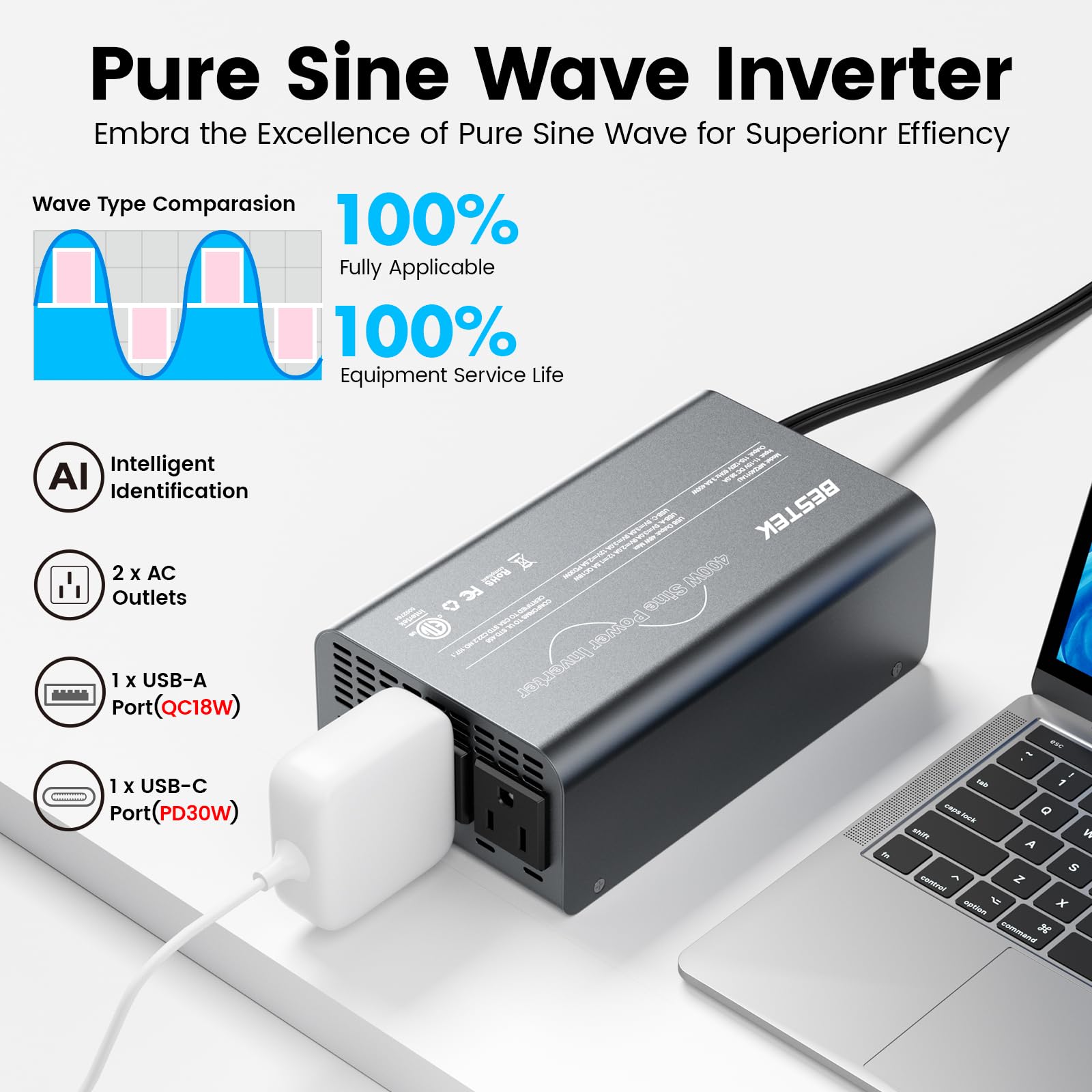 Foto 3 pulgar | Inversor De Corriente Bestek De Onda Sinusoidal Pura, 400 W, Dc, 12 V A 110 V Ac - Venta Internacional.