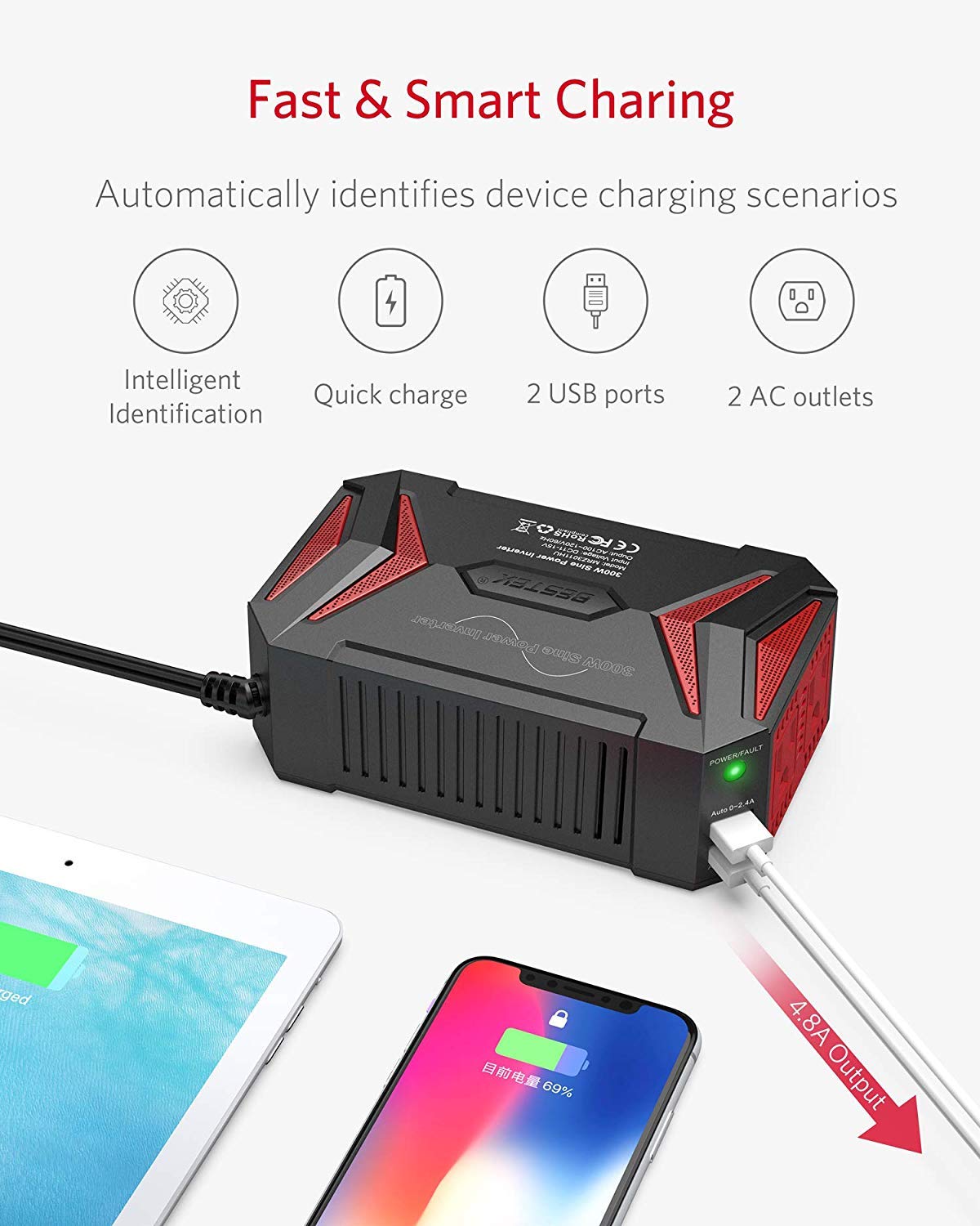 Foto 3 | Adaptador De Coche Power Inverter Bestek De Onda Sinusoidal Pura De 300 W - Venta Internacional.