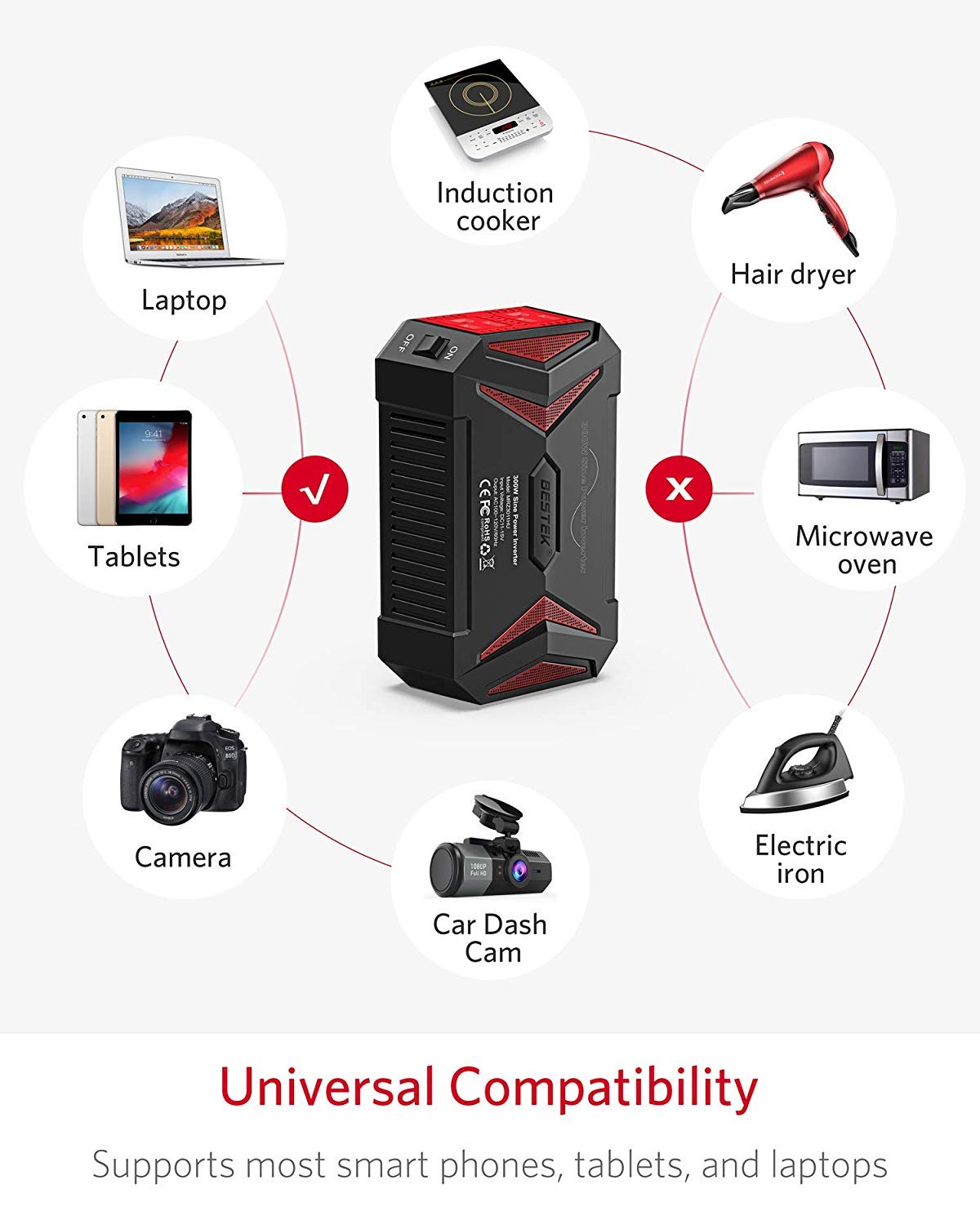 Foto 7 pulgar | Adaptador De Coche Power Inverter Bestek De Onda Sinusoidal Pura De 300 W - Venta Internacional.