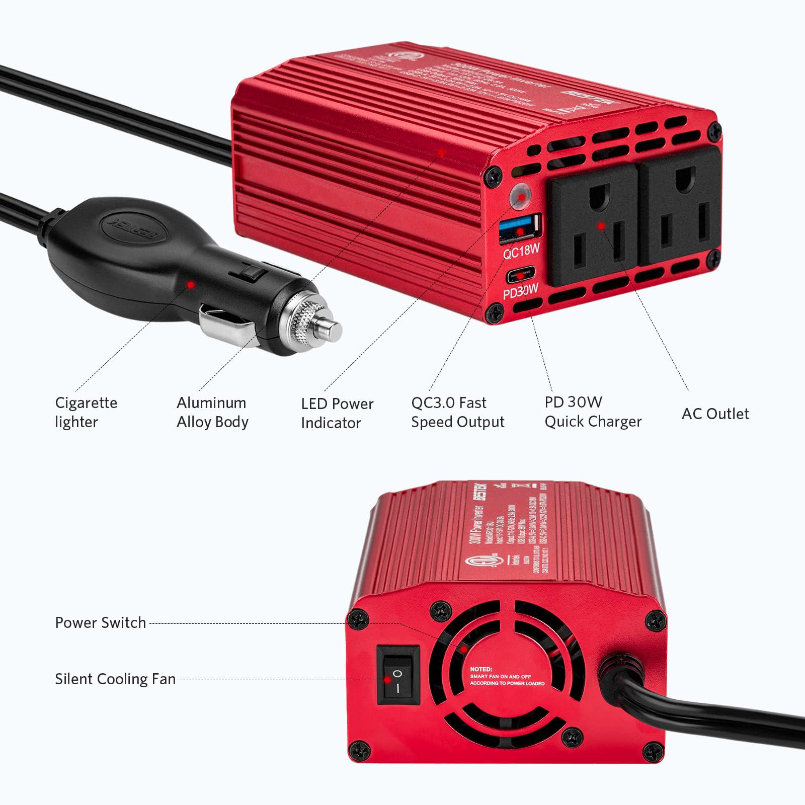 Foto 3 pulgar | Inversor De Corriente Bestek 300 W Dc 12 V A 110 V Ac Con Usb-c Pd 30w - Venta Internacional.