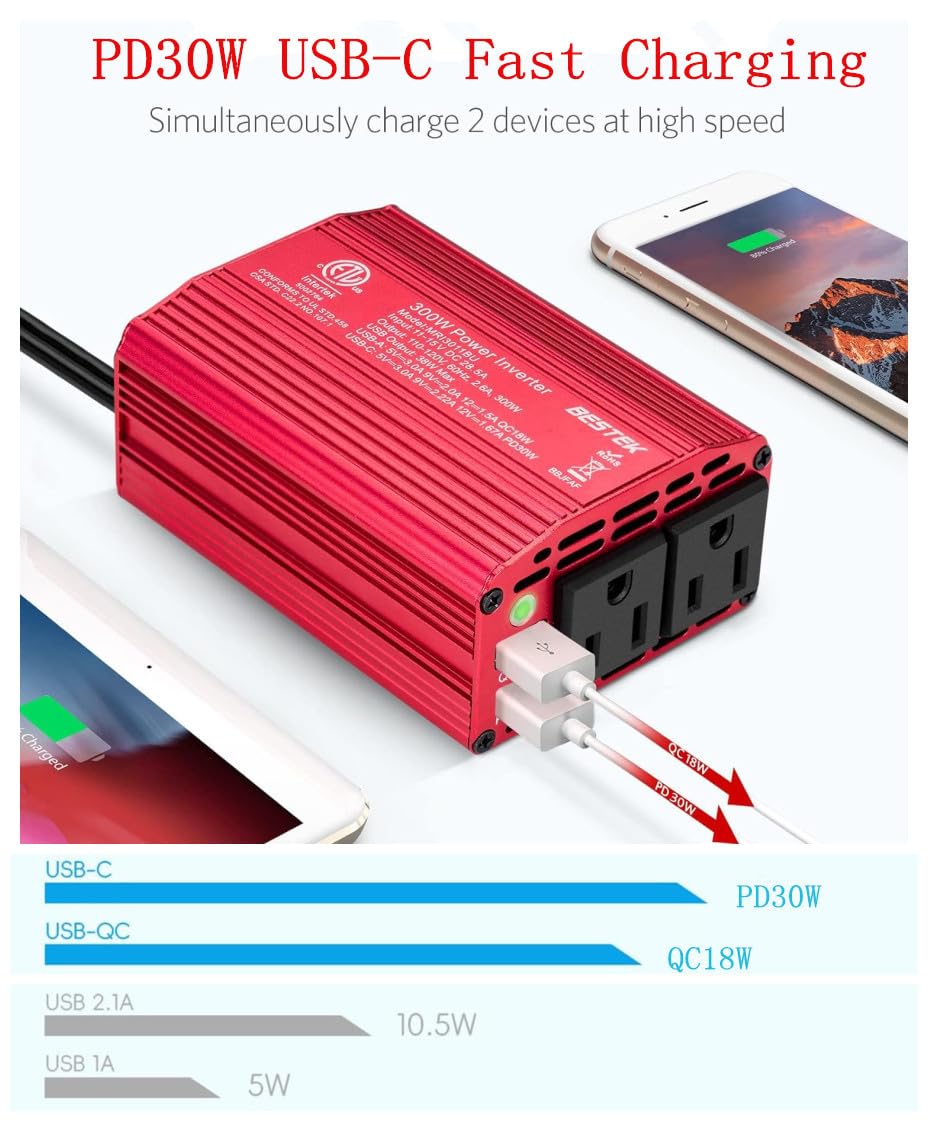 Foto 4 pulgar | Inversor De Corriente Bestek 300 W Dc 12 V A 110 V Ac Con Usb-c Pd 30w - Venta Internacional.