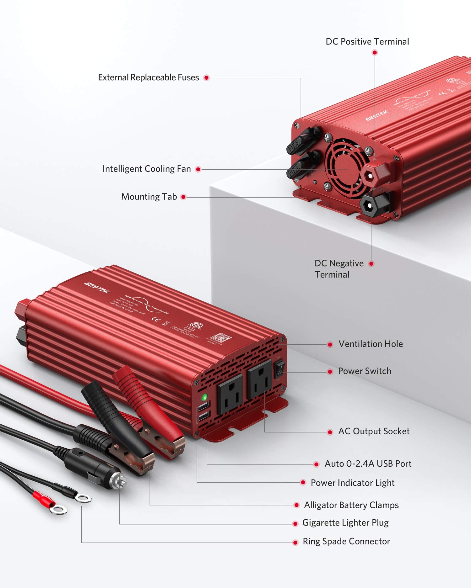 Foto 6 | Inversor De Corriente Bestek De Onda Sinusoidal Pura De 500 W, Dc 12 V A Ac 110 V - Venta Internacional.