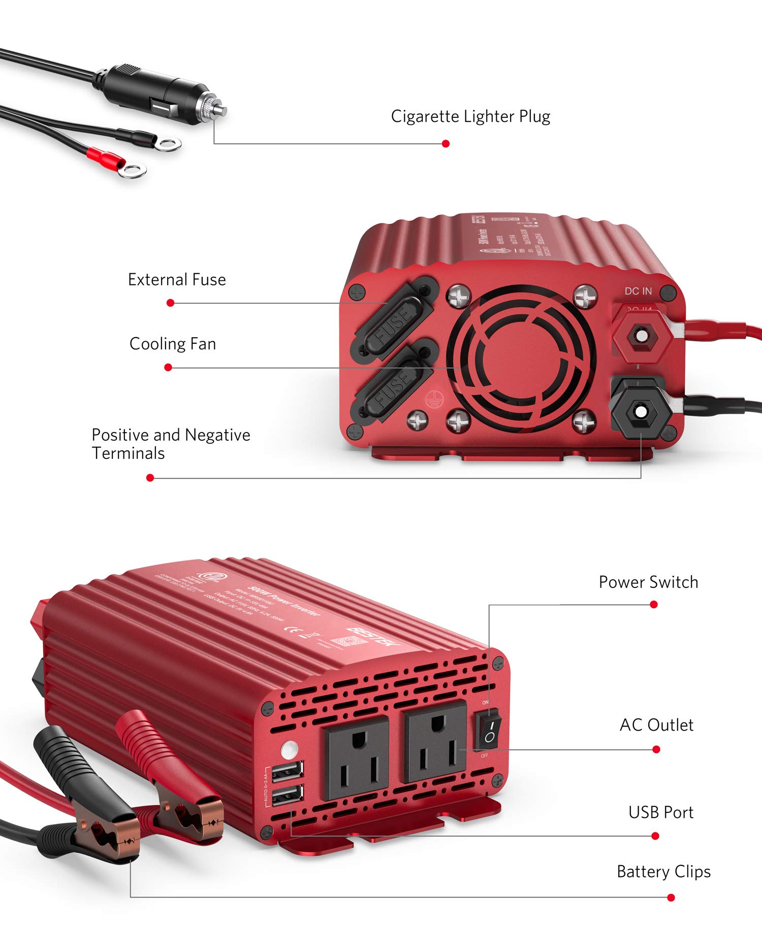 Foto 6 pulgar | Inversor De Corriente Bestek 500 W Dc 12 V A 110 V Ac Con Cargador Usb - Venta Internacional.