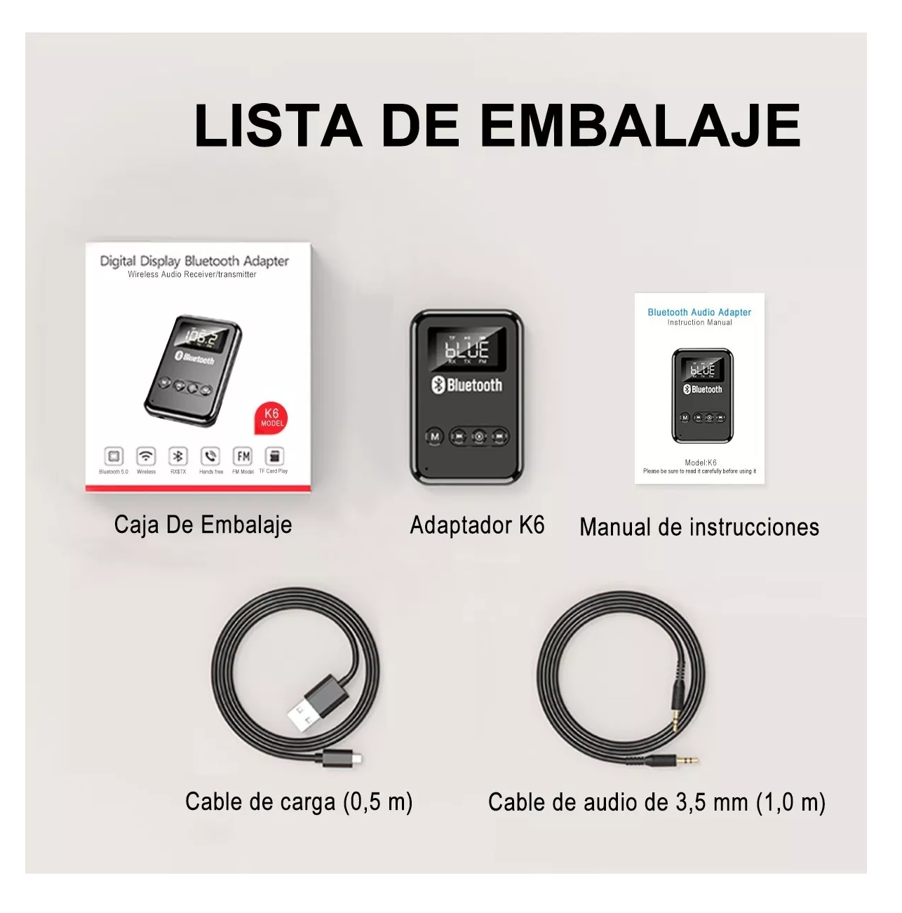 Foto 6 pulgar | Transmisor/receptor Lcd Bluetooth 5.0 Para Pc, Tv, Altavoces Negro