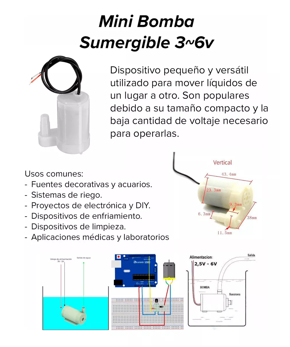 Foto 3 pulgar | Mini Bombas Sumergible de Agua 3v A 6v Dc para Acuarios 5 Piezas Blancas