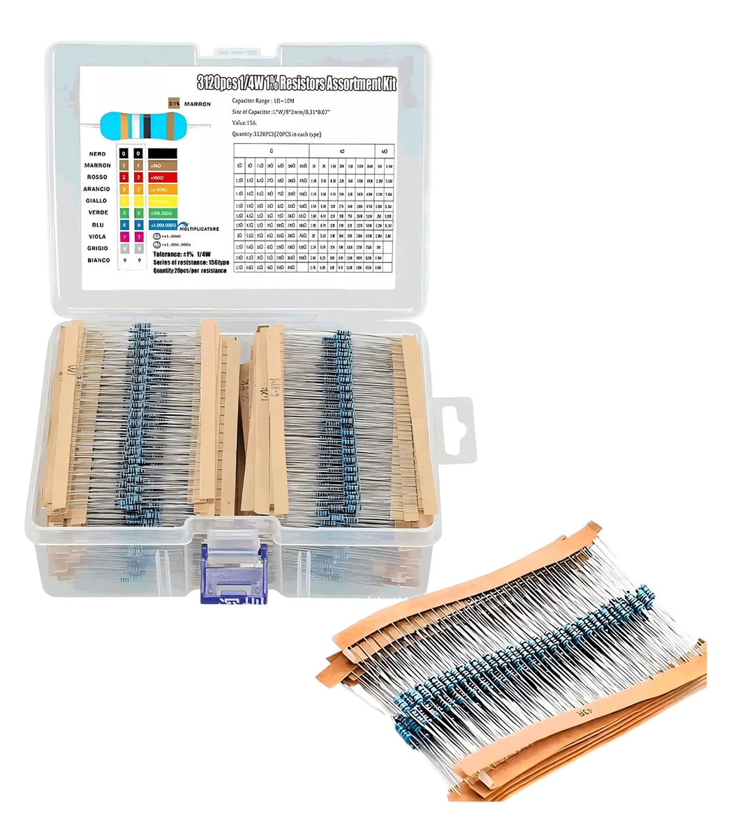 Kit Resistencias 156 Valores 1/4w 1% 3120 Piezas