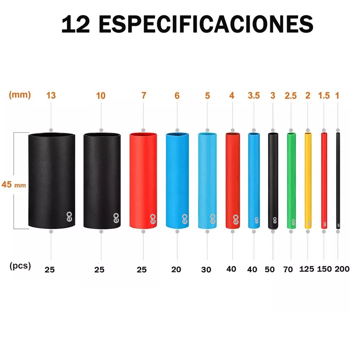 Foto 4 pulgar | Kit de Tubo Termoretractil Termofil 12 Tamaños 800 pcs Multicolor