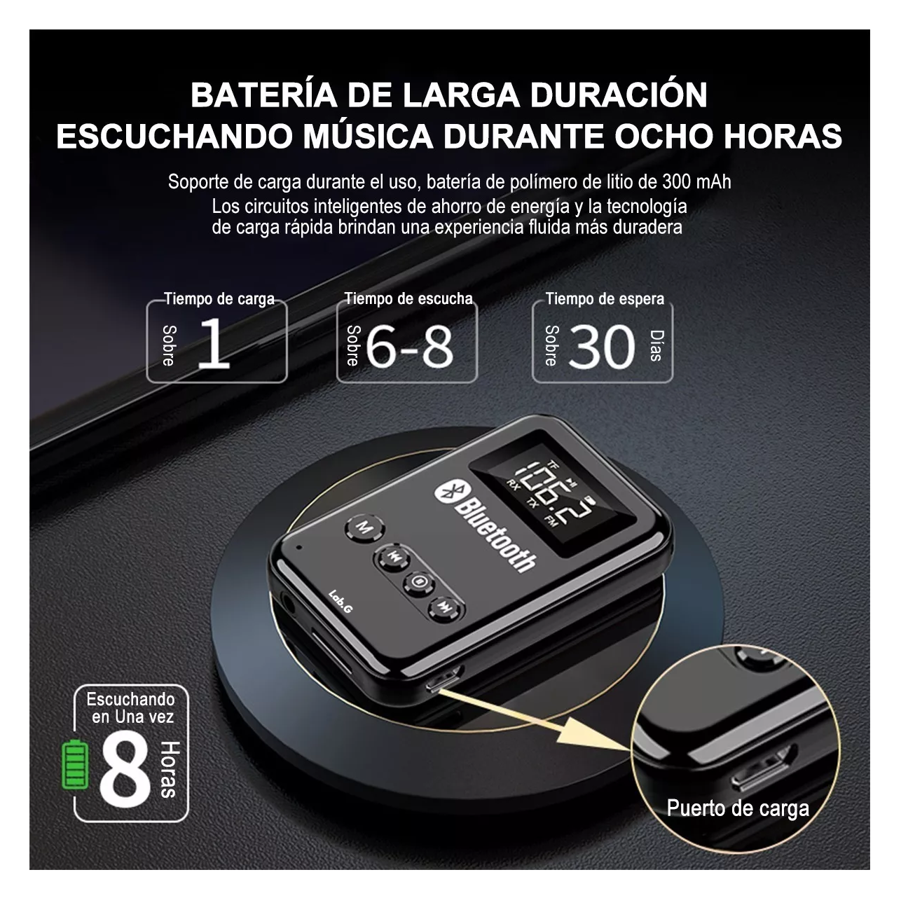Foto 5 pulgar | Transmisor/receptor Lcd Bluetooth Lab.g 5.0 Para Pc, Tv, Altavoces Negro