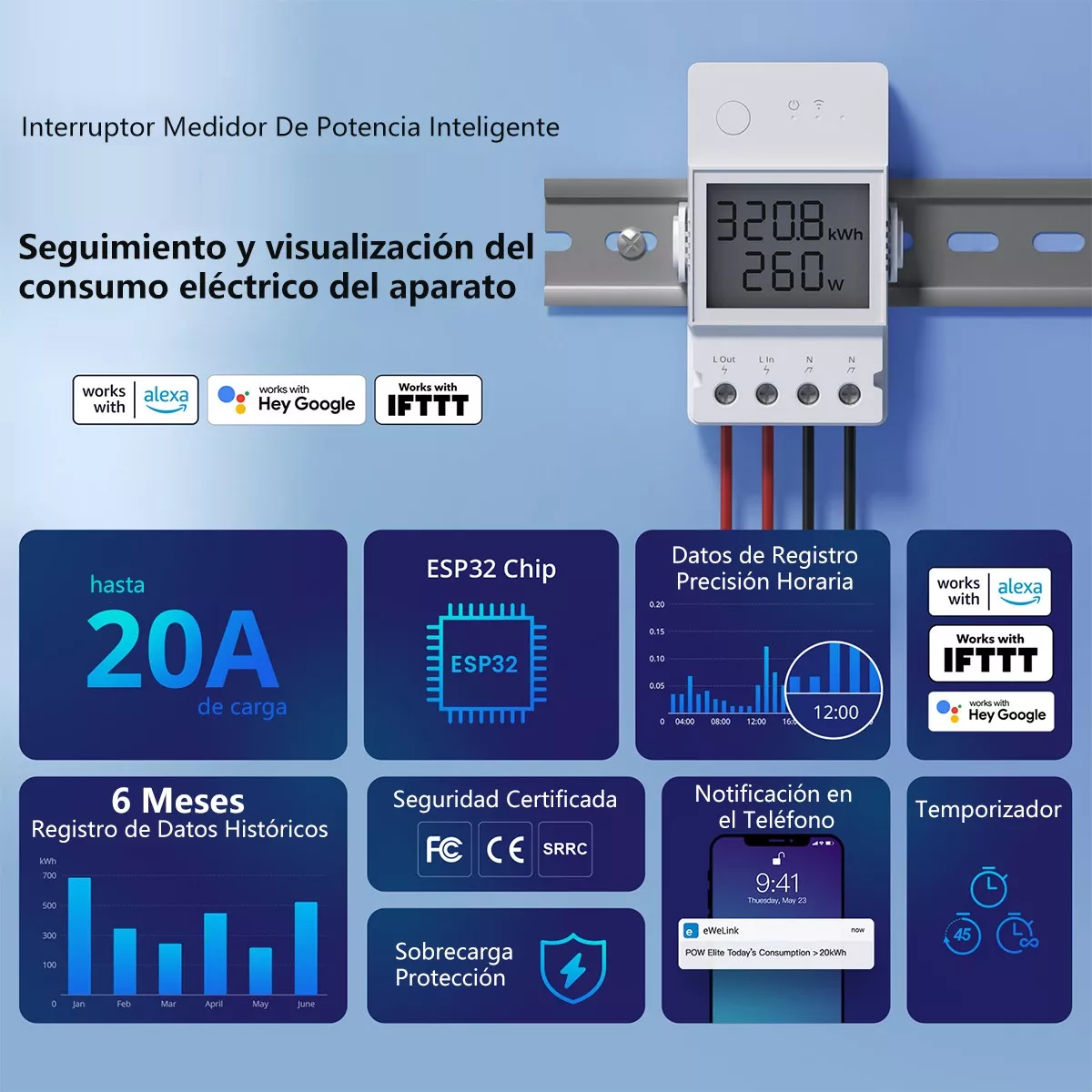 Foto 3 | Interruptor Inteligente De Medidor Potencia Powr320d  Eo Safe Imports Esi-15735 Blanco