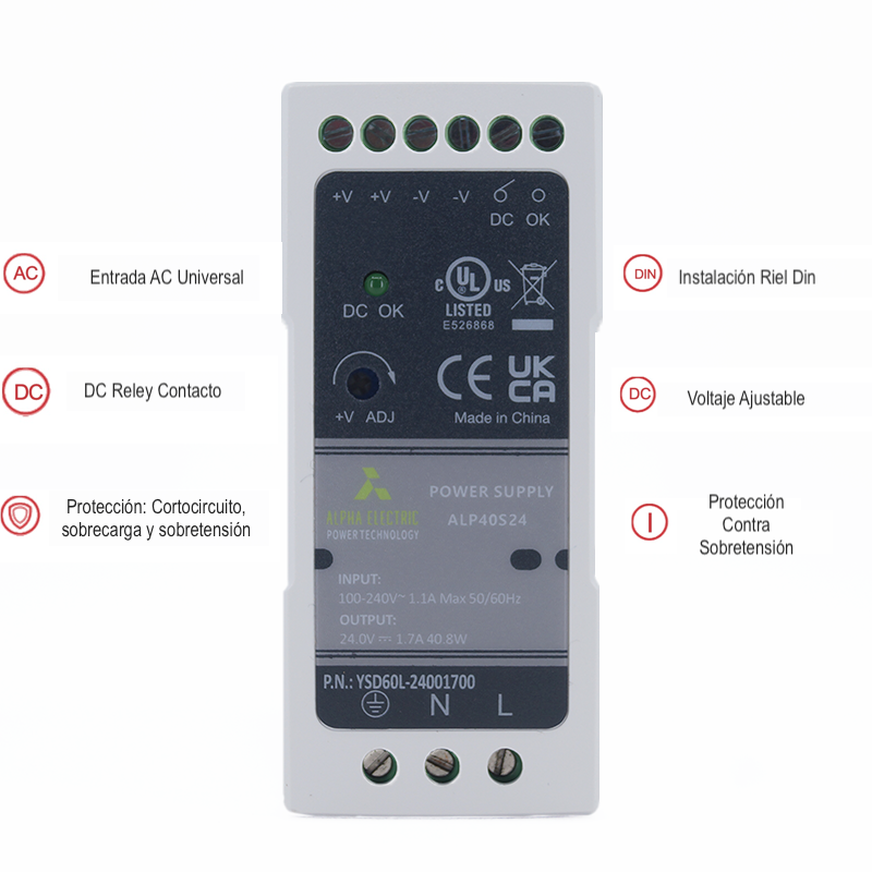 Foto 3 pulgar | Fuente Conmutada Alpha Electric 40w 1.7a  24 Vdc Equi Meanwell Mdr-40-24