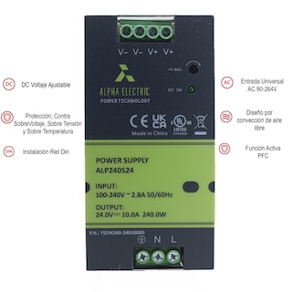 Foto 2 | Fuente Conmutada 240w 10a 24 Vdc Equi Meanwell Ndr-240-24
