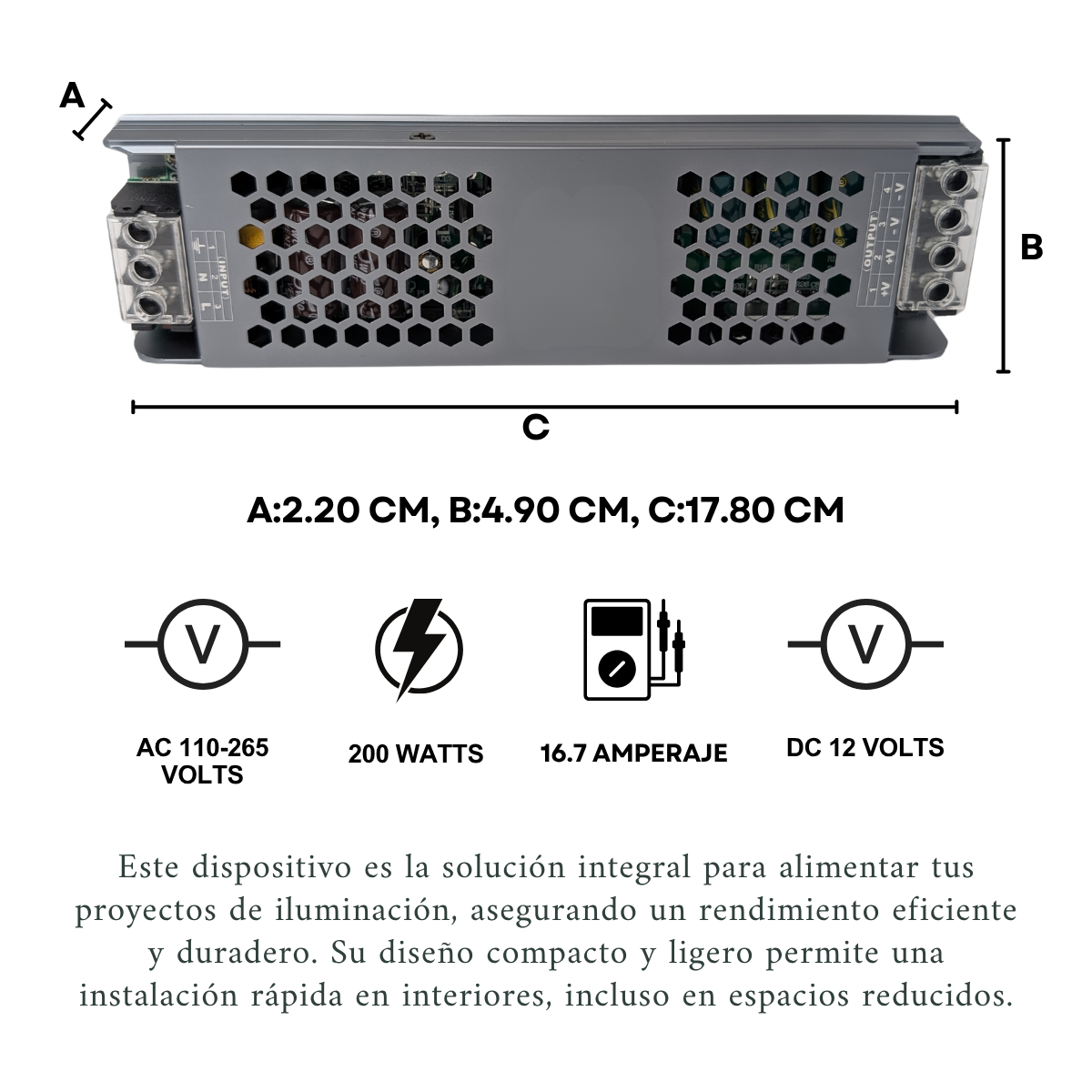 Foto 5 pulgar | Transformador Fuente De Poder Driver Balastro 12v 16.7a 200w