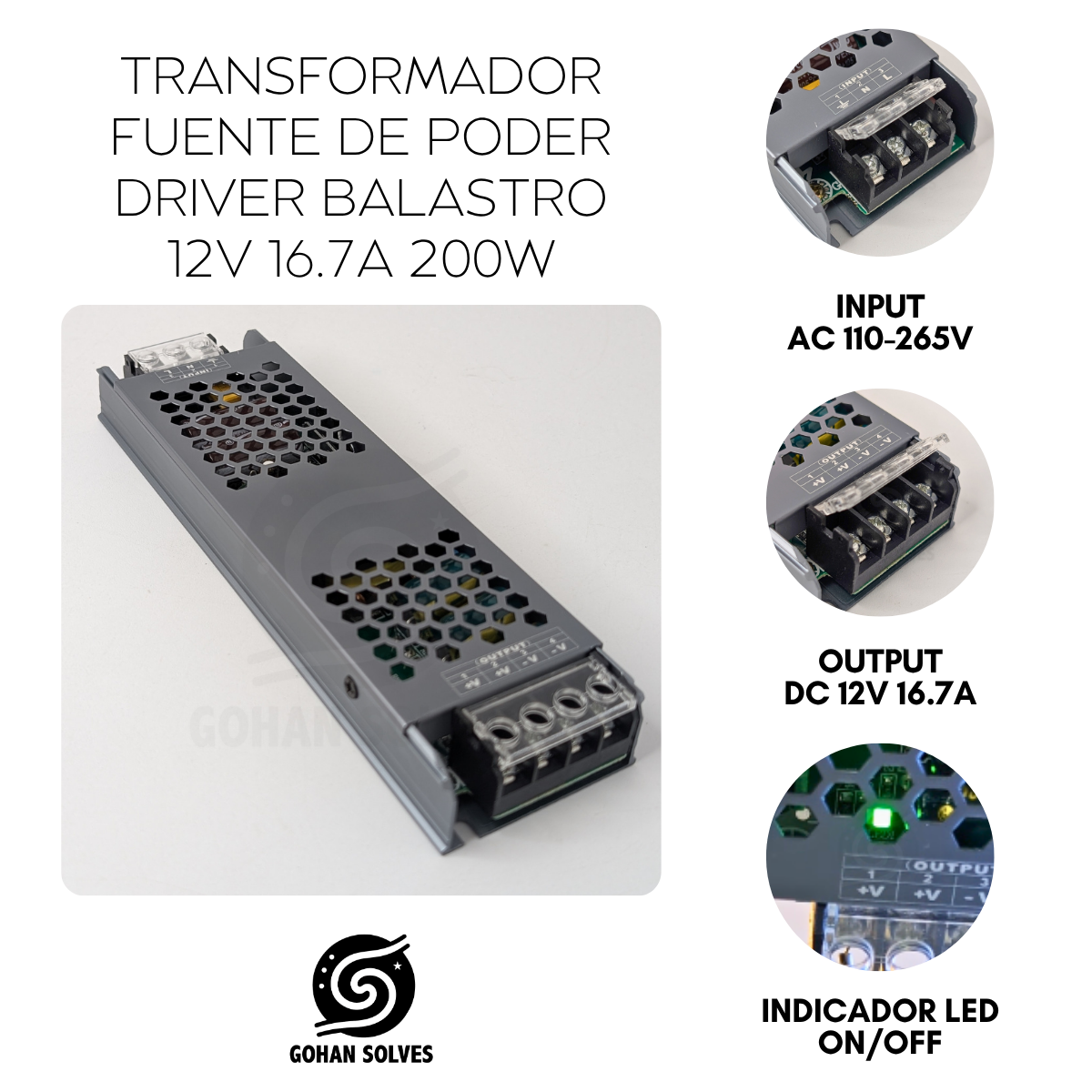 Foto 6 pulgar | Transformador Fuente De Poder Driver Balastro 12v 16.7a 200w