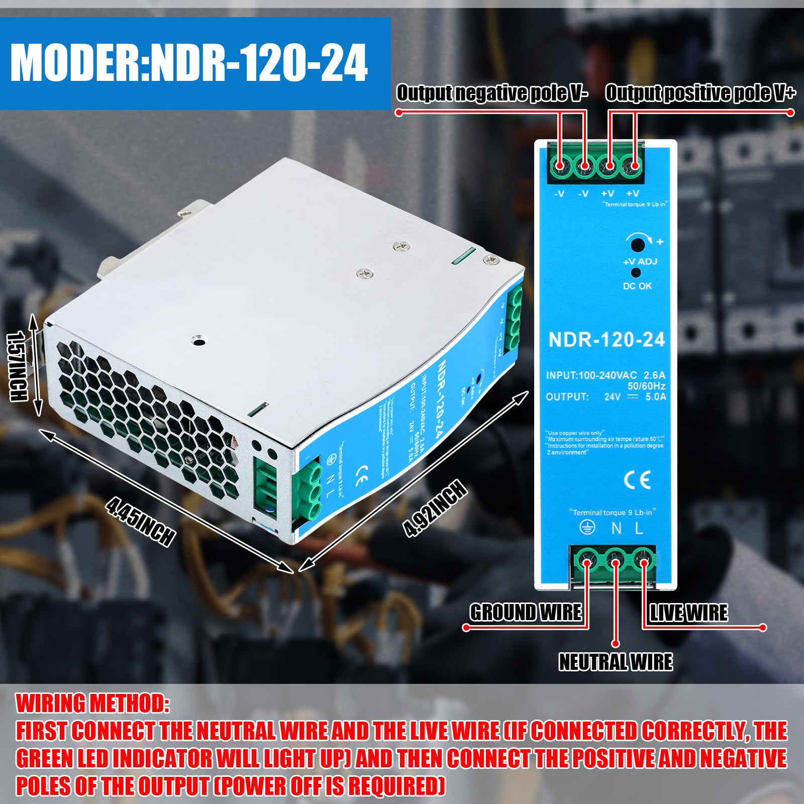 Foto 2 | Fuente De Alimentación Yexiya Ndr De 120 W, 24 Vdc, Riel Din, Doble Salida - Venta Internacional.