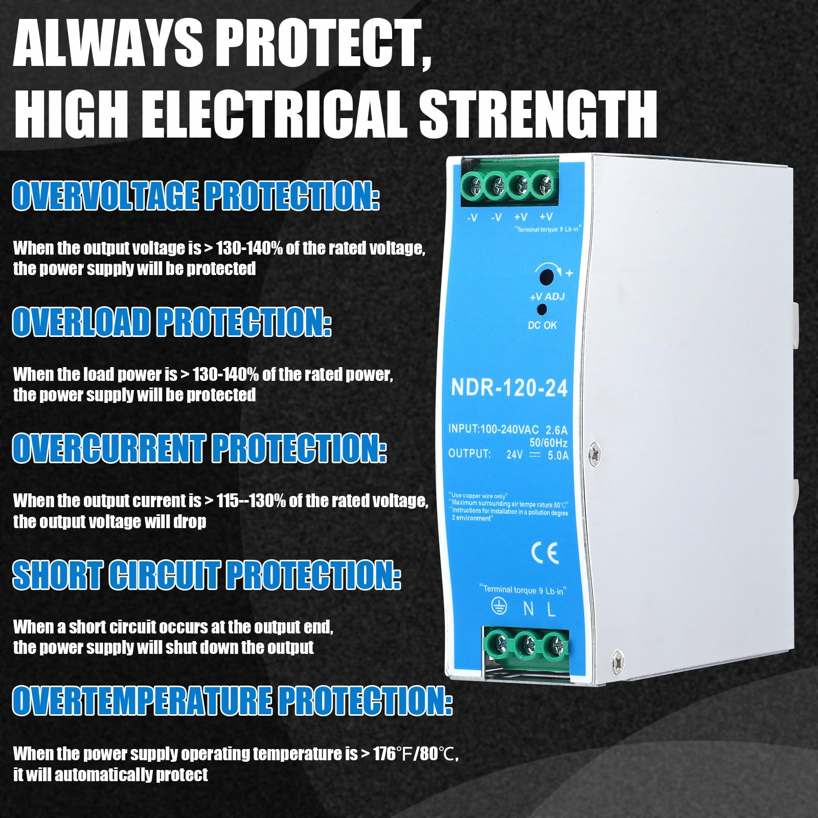 Foto 6 | Fuente De Alimentación Yexiya Ndr De 120 W, 24 Vdc, Riel Din, Doble Salida - Venta Internacional.