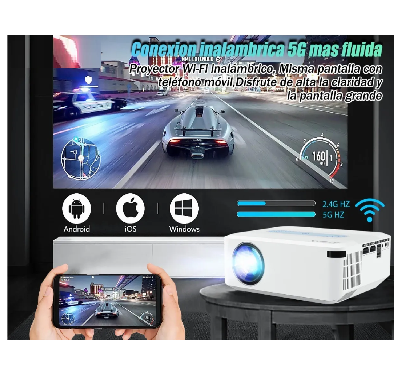 Foto 3 pulgar | Proyector LED Eo Safe Imports Esi-2580 Android HD 1080p 8000 lumenes color Blanco