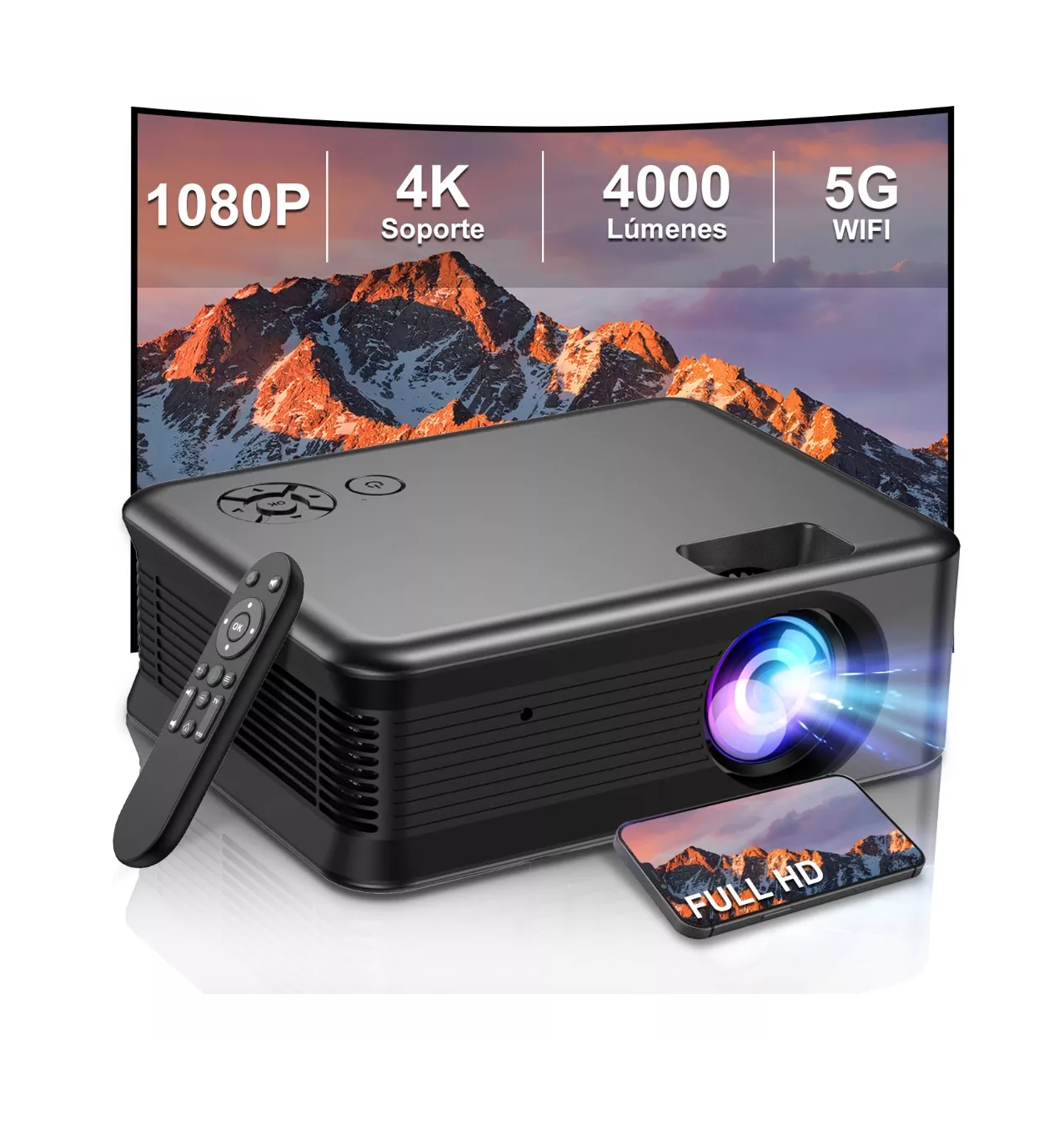 Foto 4 pulgar | Proyector Portátil Wifi Led Full Hdmi 4000 Lúmenes 1080p 5g Negro