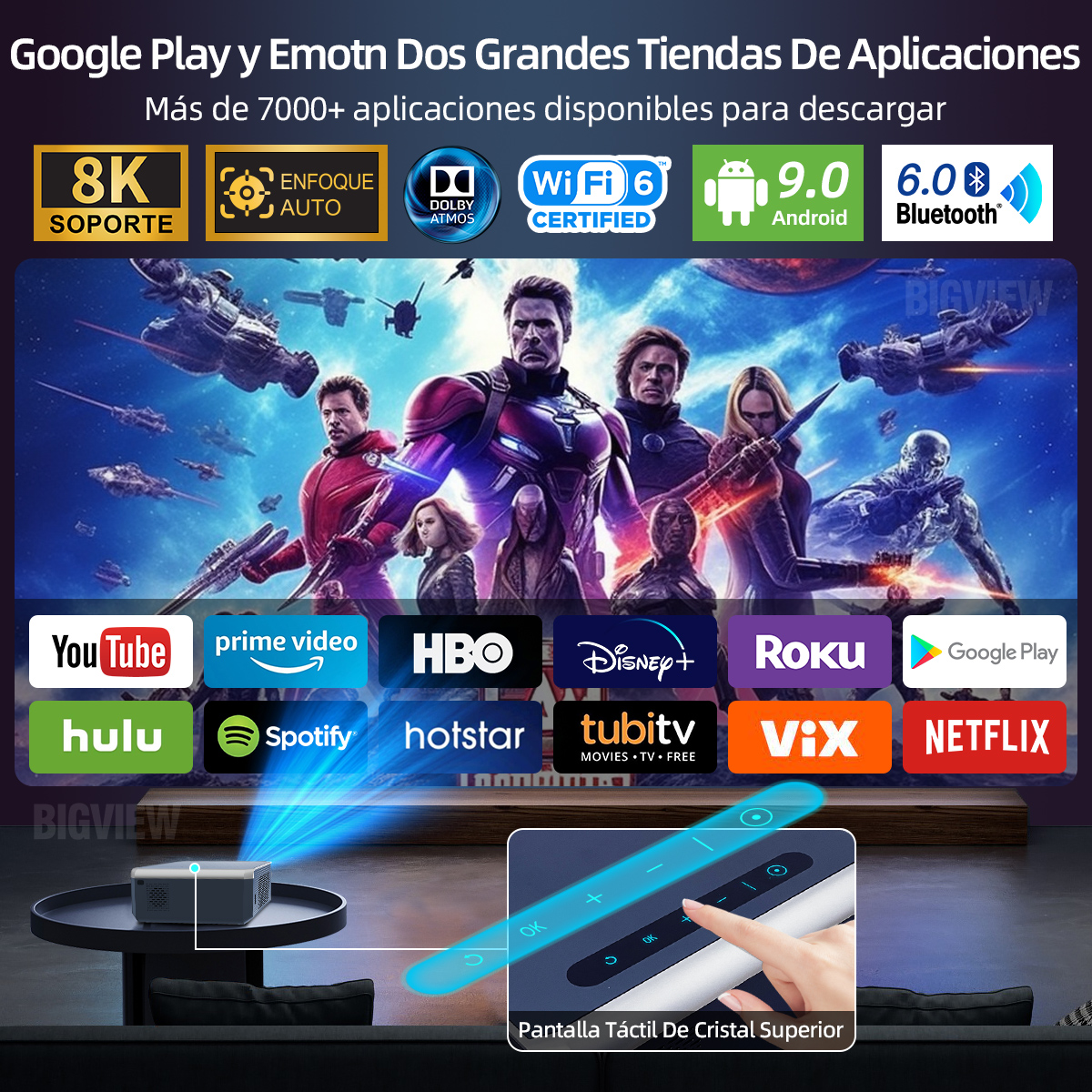 Foto 3 pulgar | Proyector Bigview T1pro 8K 1080p Android 9.0 2 GB RAM 32 GB ROM