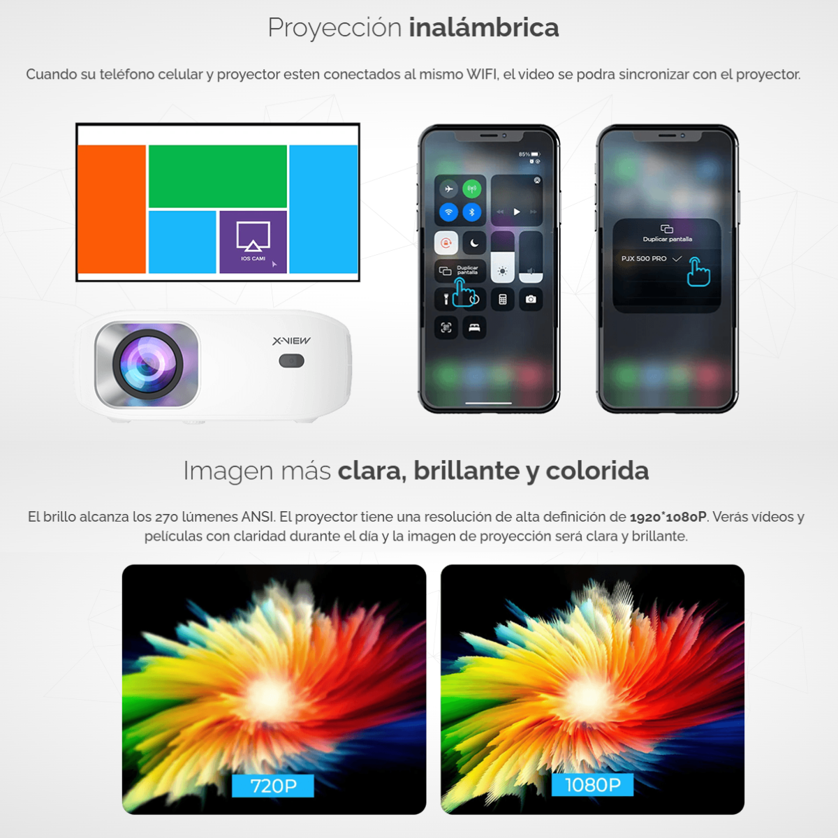 Foto 7 pulgar | Proyector Mini Smart PJX500 Pro 1080P 1200 Lúmenes 200” HD X-view