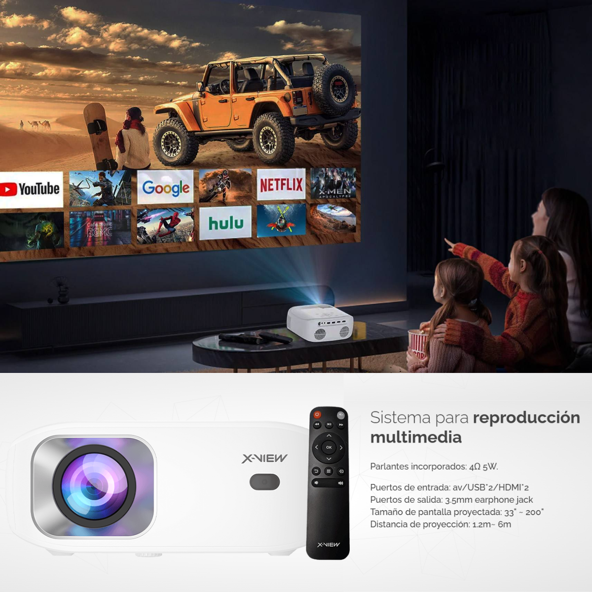 Foto 8 pulgar | Proyector Mini Smart PJX500 Pro 1080P 1200 Lúmenes 200” HD X-view
