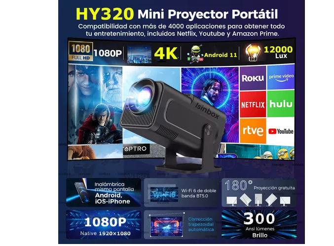 Foto 5 pulgar | Xtellar Proyector 4k Wifi, Alta Definición Profesional Con Sistema Android, Modelo Hy320, Potencia 12000lm, Col