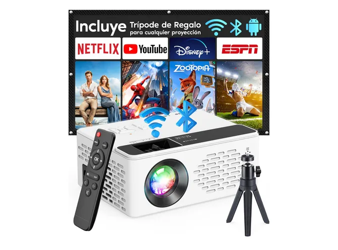 Proyector Xtellar Led Smart Android V08 Con Wifi Y Bluetooth, 8000lm, Trípode Incluido, Ideal Para Entretenimiento En