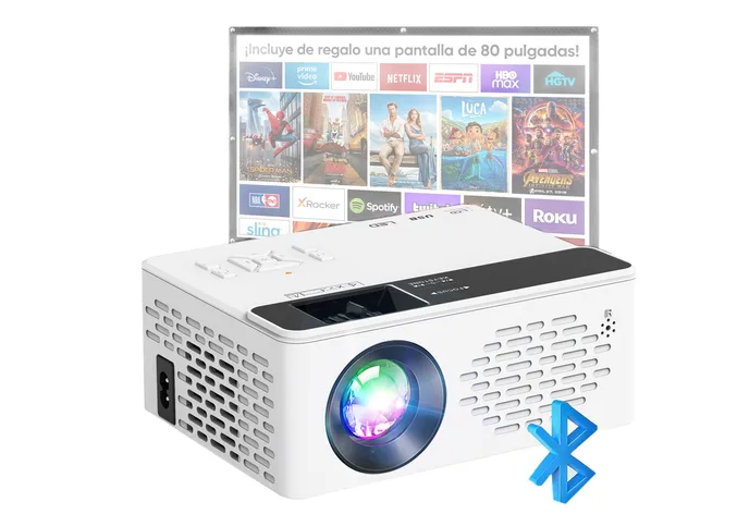 Proyector Inteligente Xtellar Tmy V08 Led Hd, 7000lm Con Pantalla Vibrante En Blanco