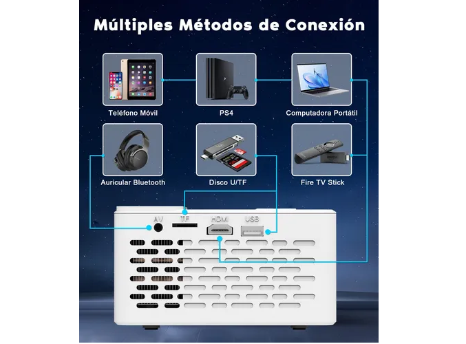 Foto 4 pulgar | Proyector Inteligente Xtellar Tmy V08 Led Hd, 7000lm Con Pantalla Vibrante En Blanco