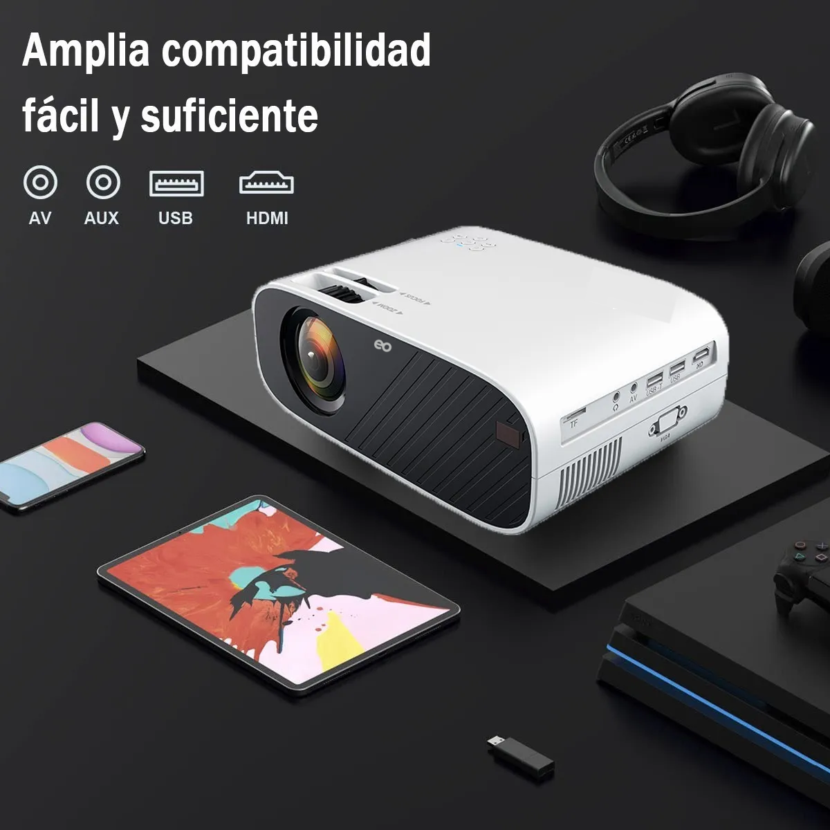 Foto 5 pulgar | Proyector Wifi Portátil Hd 1080p Led 4000 Lm Eo Safe Imports Esi-20198 Blanco