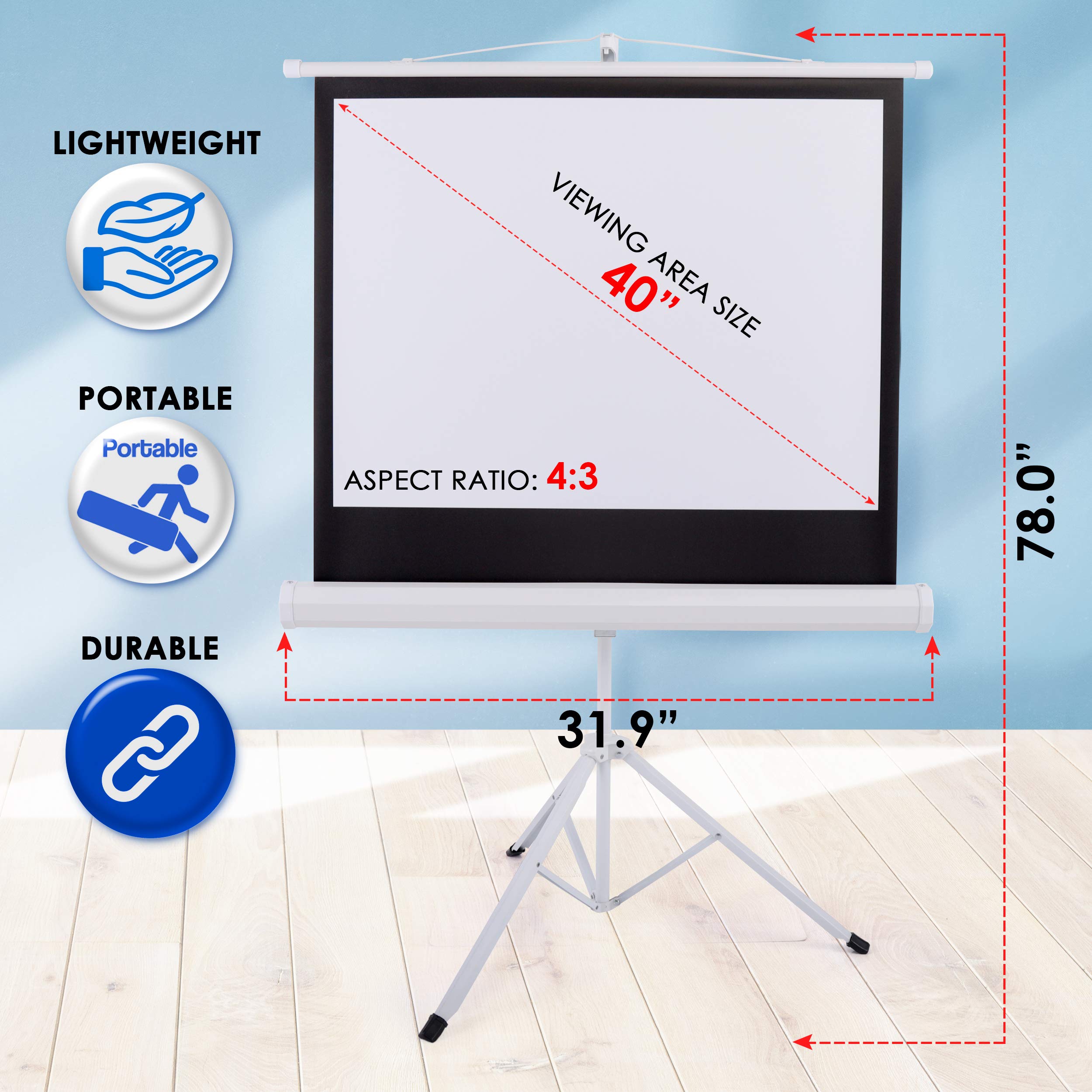 Foto 6 pulgar | Pantalla De Proyector Pyle Portátil De 40 Pulgadas Con Soporte Para Trípode - Venta Internacional.