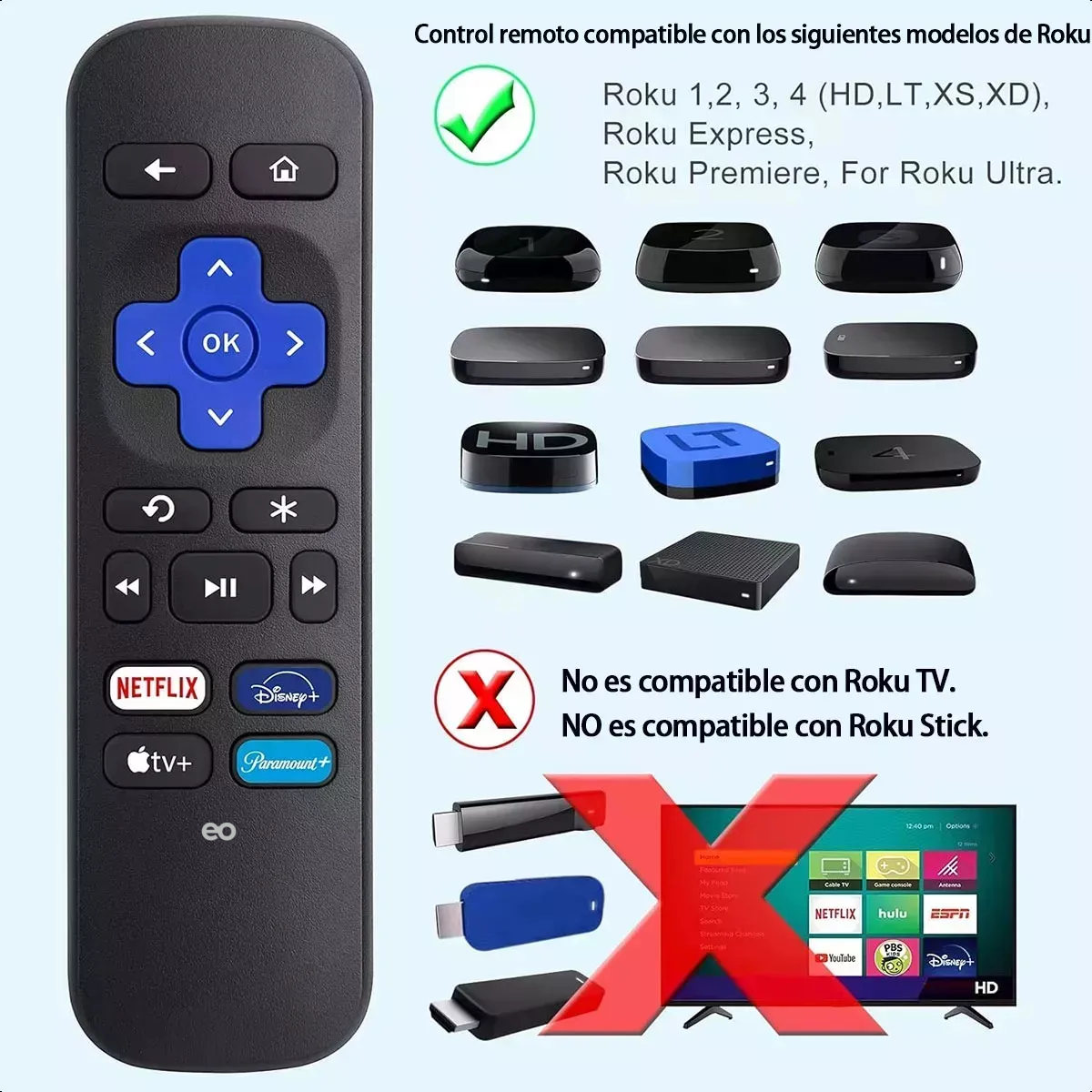 Foto 3 pulgar | Control Remoto Para Roku Express Premiere Ultra roku  Eo Safe Imports Esi-20195 Negro