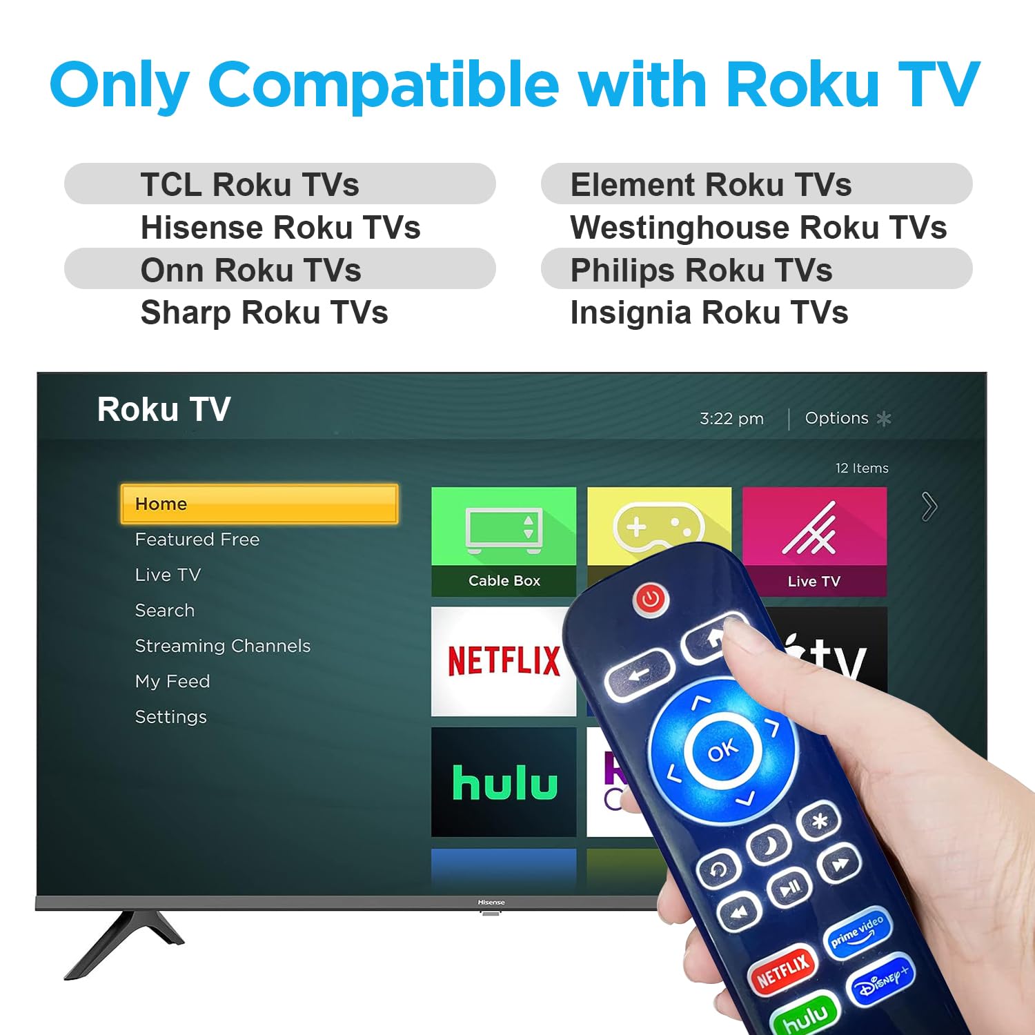 Foto 3 pulgar | Control Remoto De TV Retroiluminado de Repuesto Para Roku Tv Oritroni - Venta Internacional