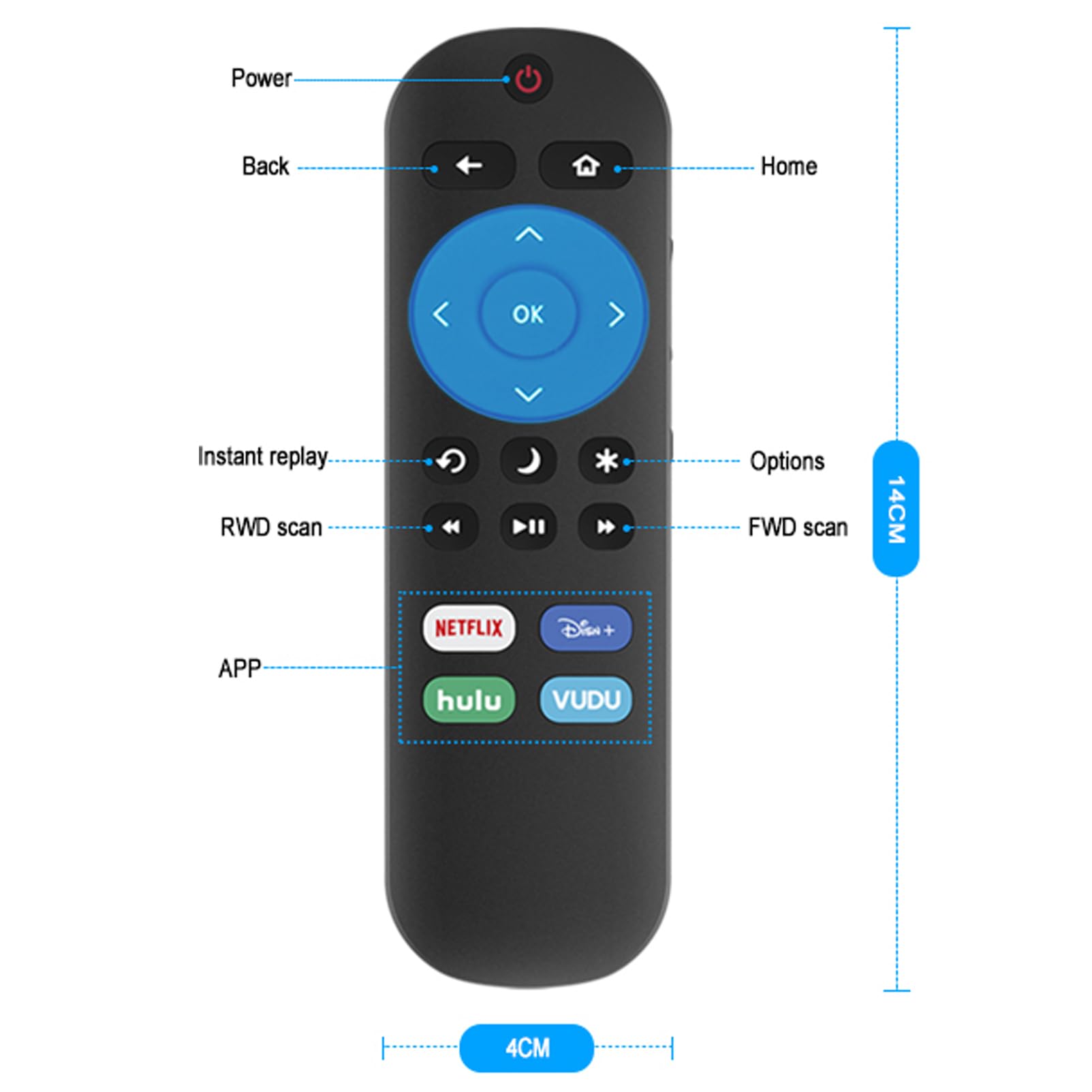 Foto 3 | Mando A Distancia Ir De Repuesto Para Televisor Inteligente Onn 4k Uhd - Venta Internacional.