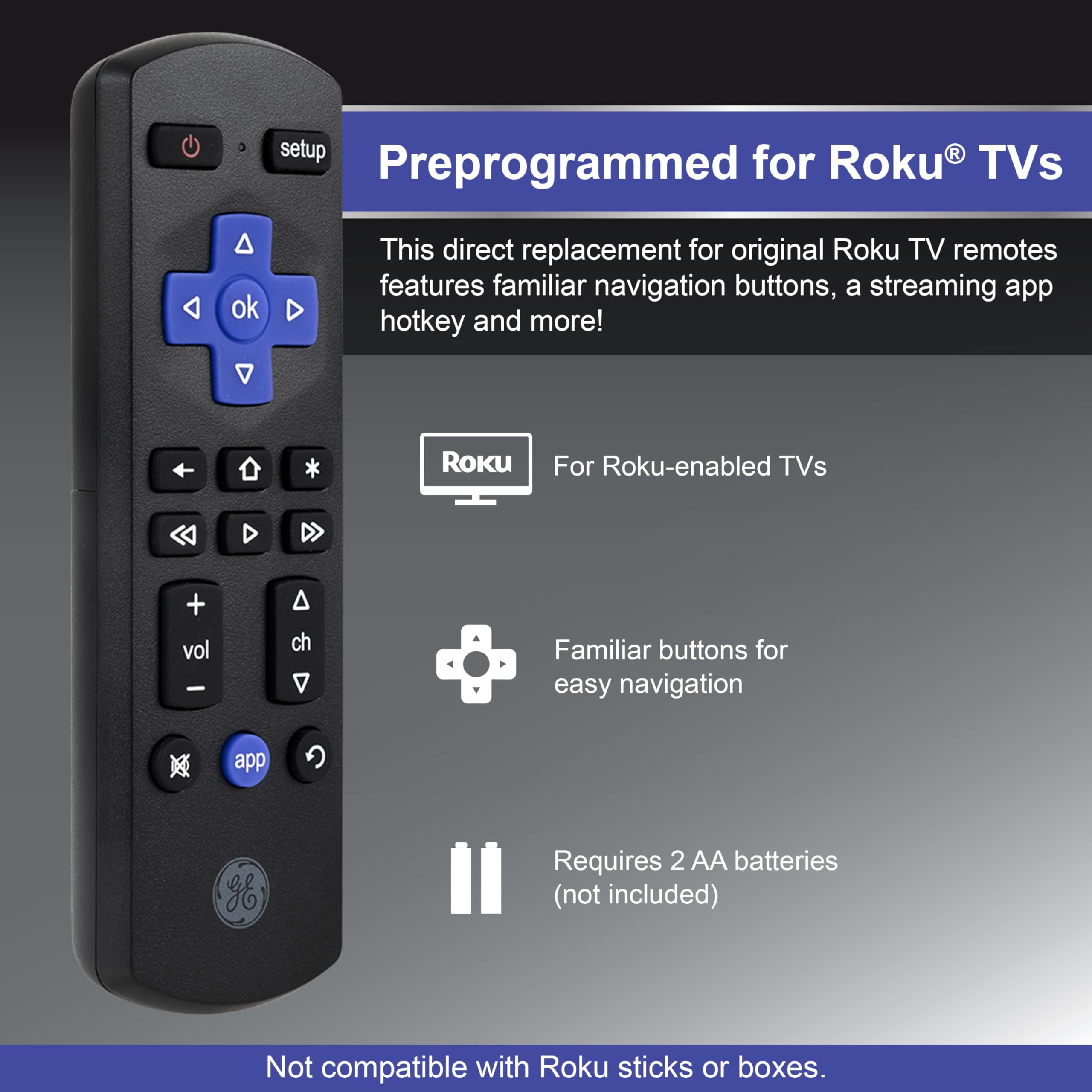 Foto 2 | Mando A Distancia De Repuesto Para Ge Roku Tv - Venta Internacional.