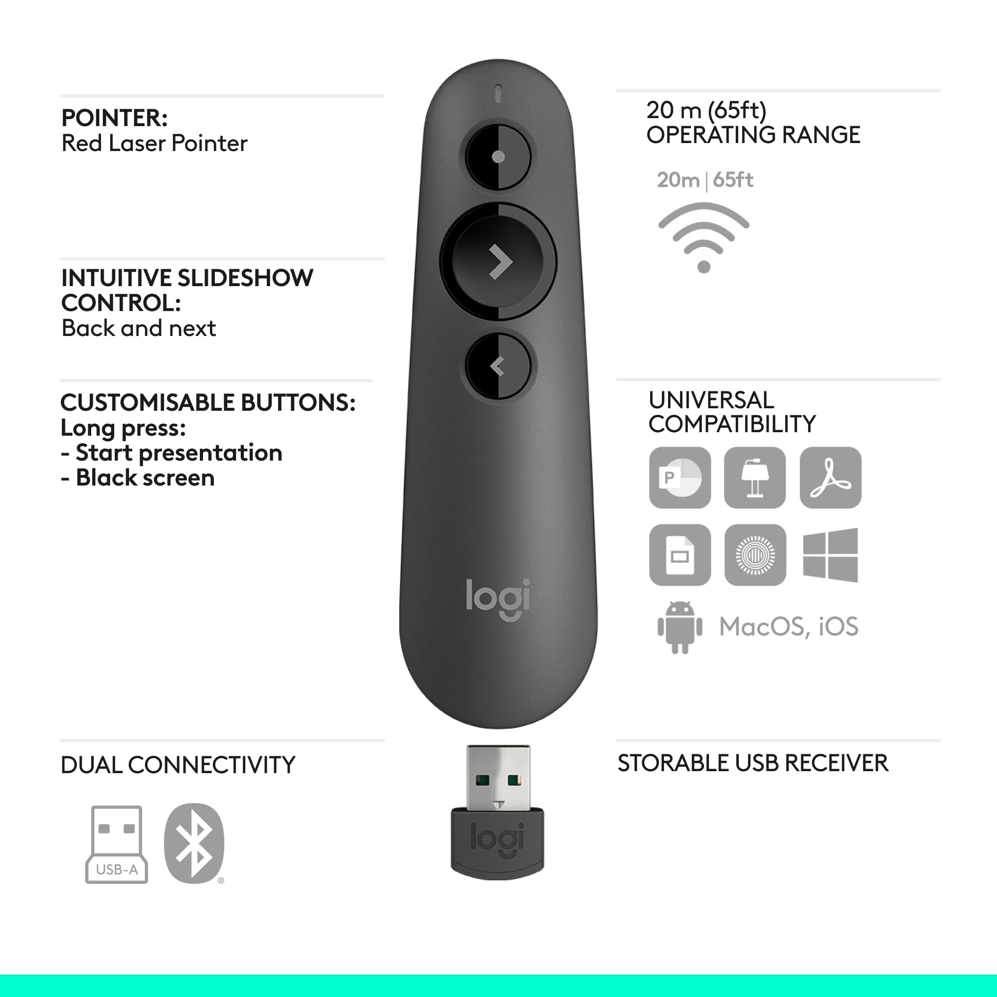Foto 8 pulgar | Clicker Remoto Para Presentaciones Logitech R500s Bluetooth/usb - Venta Internacional.