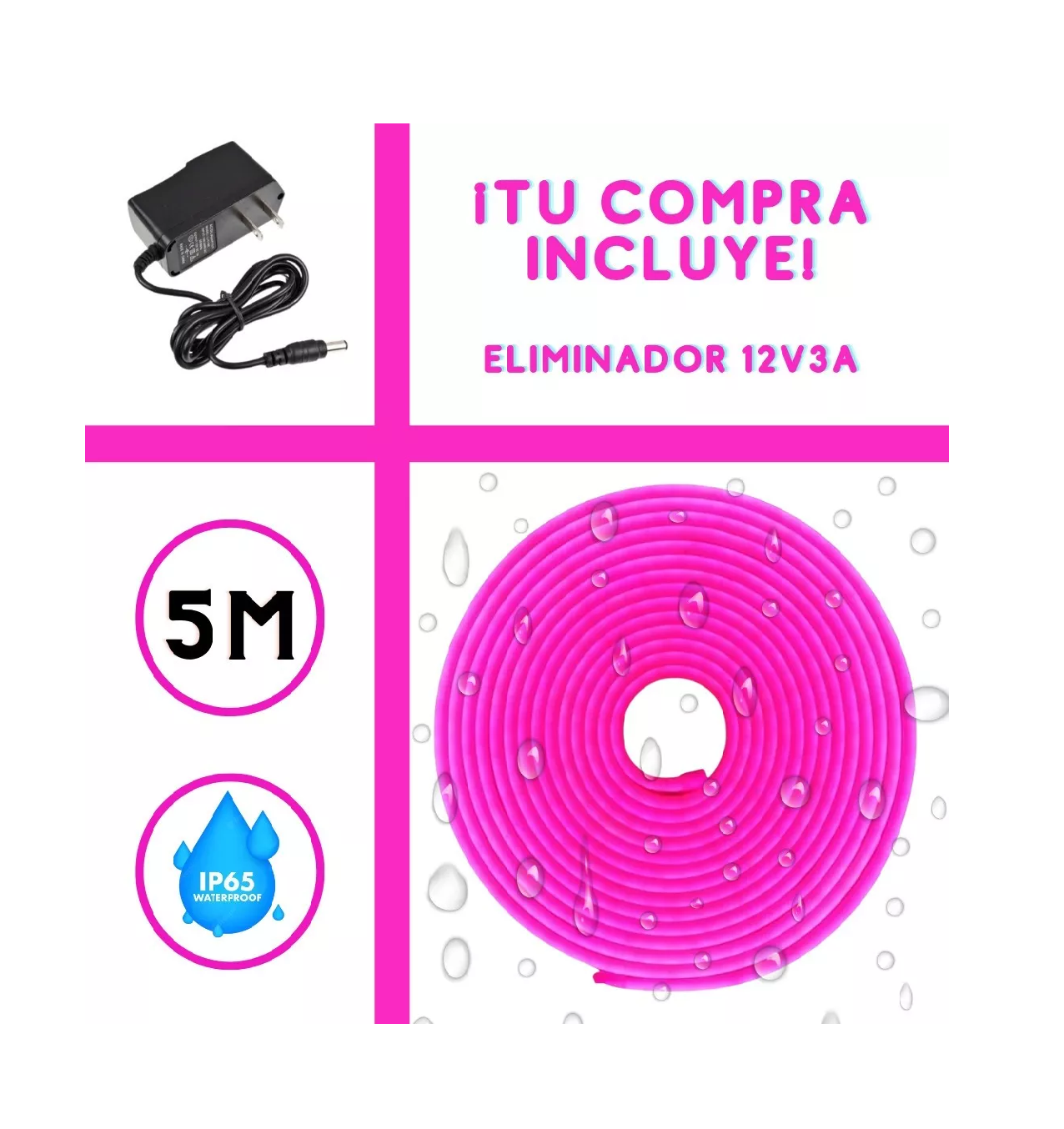 Foto 4 pulgar | Tira Led Neón Flex Belug Rosa 5 Metros