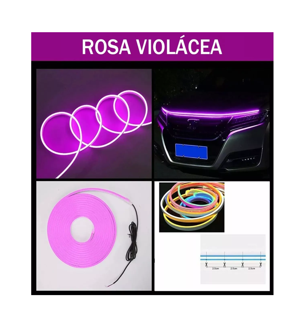 Foto 4 pulgar | Tira de Luces LED de Circulación para Capó de Auto Rosa