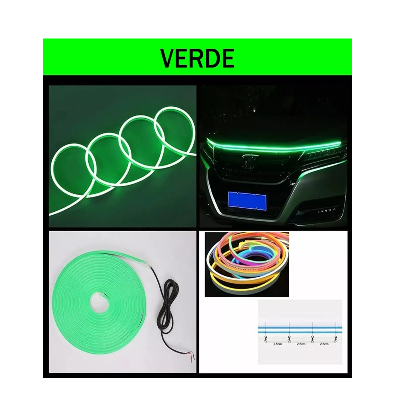 Foto 4 pulgar | Tira de Luces LED de Circulación para Capó de Auto Verde