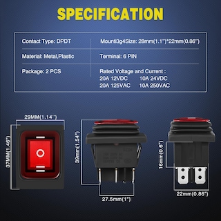 Foto 2 | Interruptor Basculante Nilight De 6 Pines, Encendido Y Apagado, Con Led Rojo Con Iluminación Ip67 - Venta Internacional
