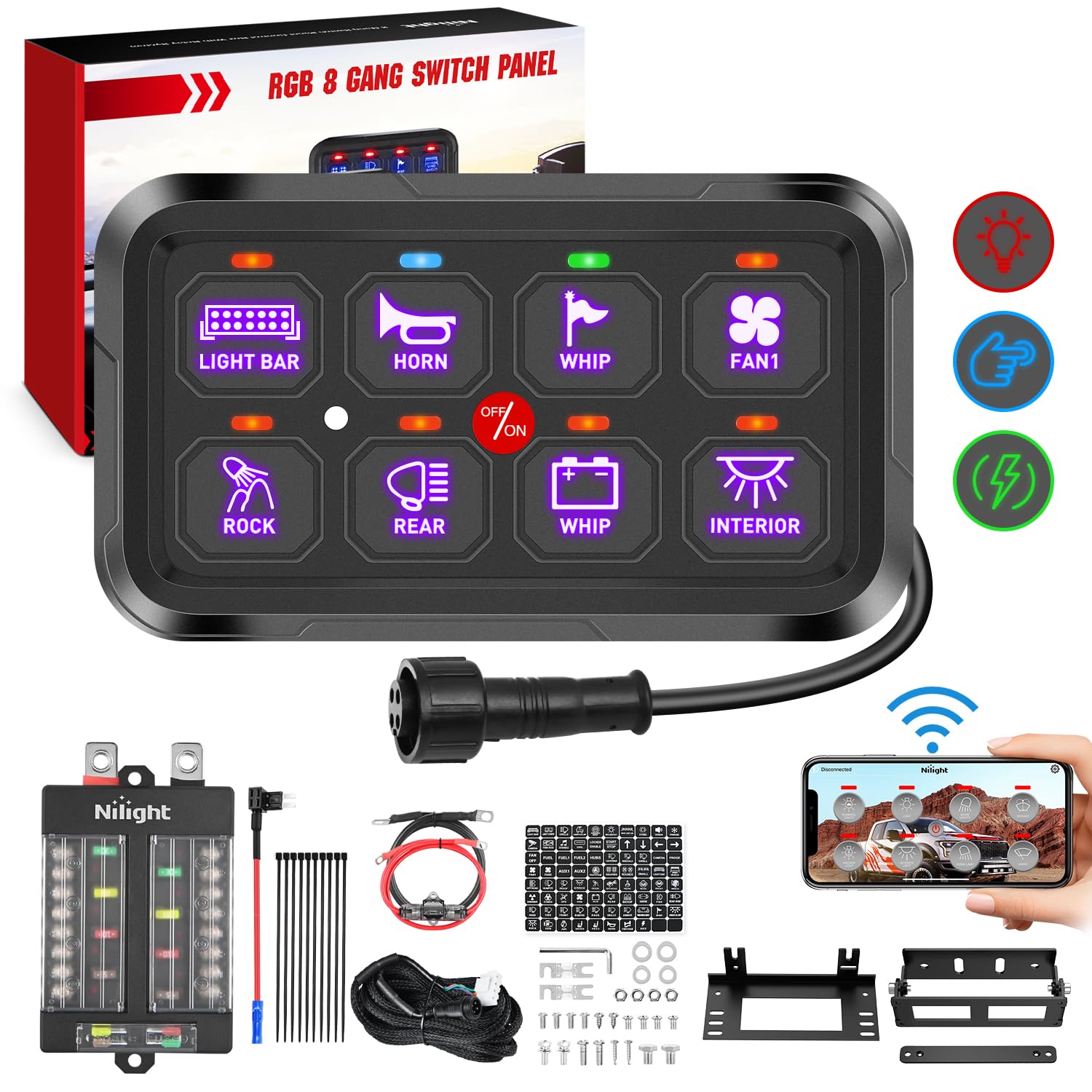 Foto 1 | Relé De Control De Circuito Nilight De 8 Bandas, 12 V/24 V, Panel De Interruptores - Venta Internacional.