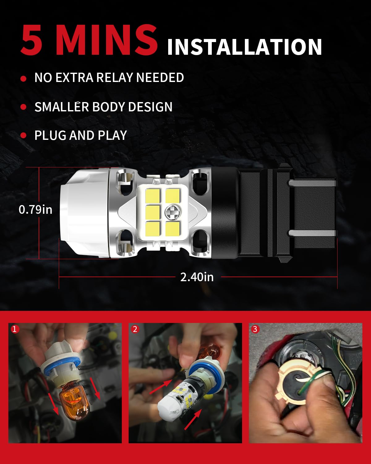 Foto 6 pulgar | Bombilla Led Lasfit T3 3157 Para Luces De Marcha Atrás, 2 Unidades, Blanca, 24 W - Venta Internacional.