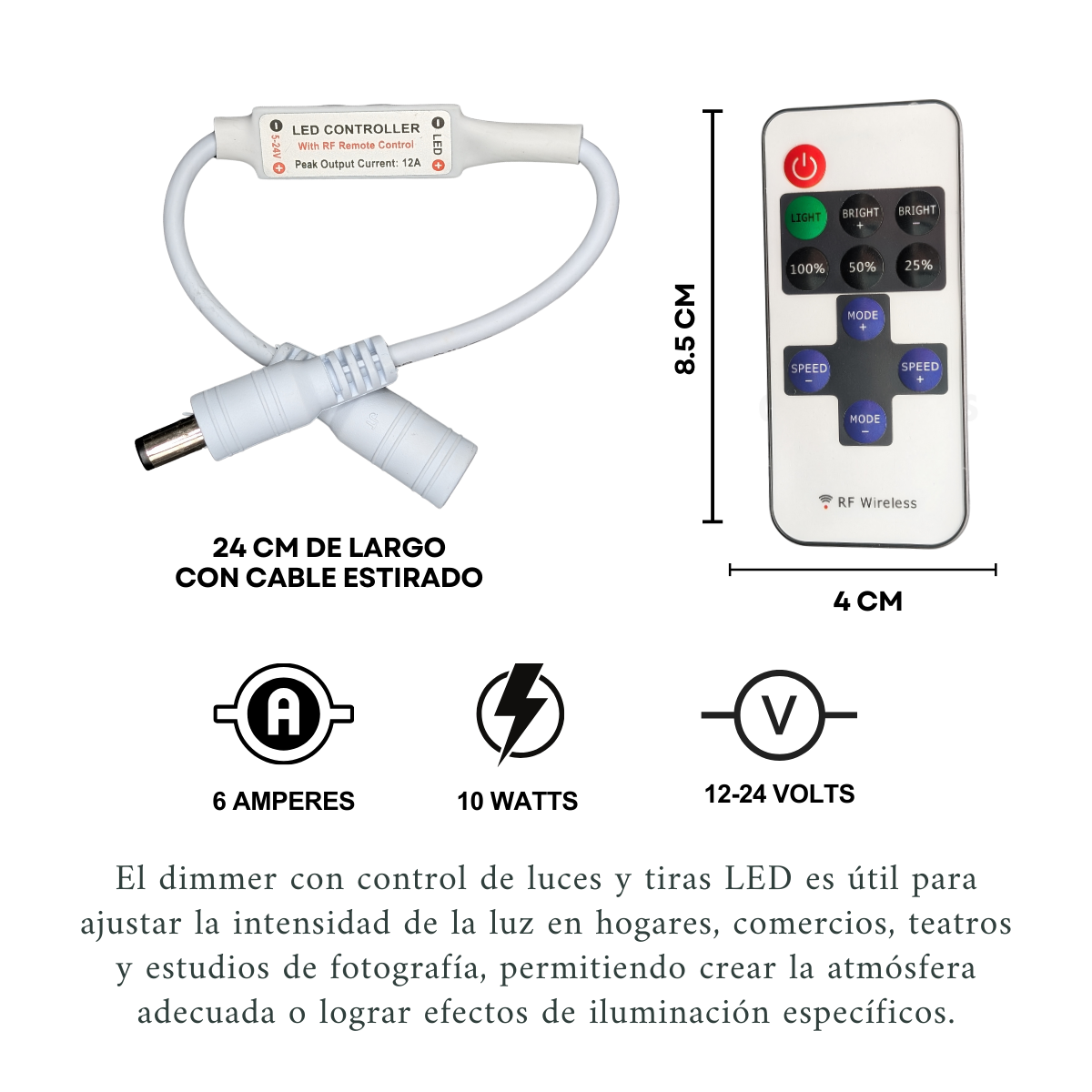 Foto 2 | Control Dimmer Rf Remoto Para Tiras Y Manguera Led 12v Y 24v  Control Con Efectos Estrobo Flash  Degradado Tenue