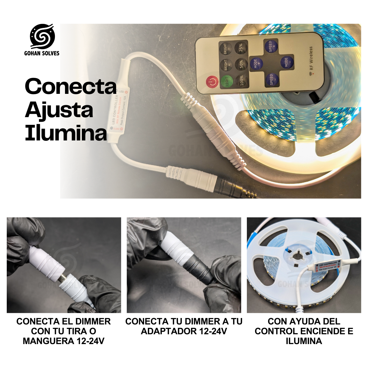 Foto 5 | Control Dimmer Rf Remoto Para Tiras Y Manguera Led 12v Y 24v  Control Con Efectos Estrobo Flash  Degradado Tenue
